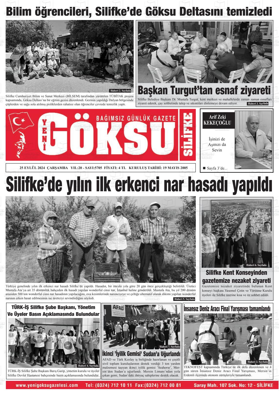 25 Eylül 2024 YENİ GÖKSU GAZETESİ Gazete Manşeti