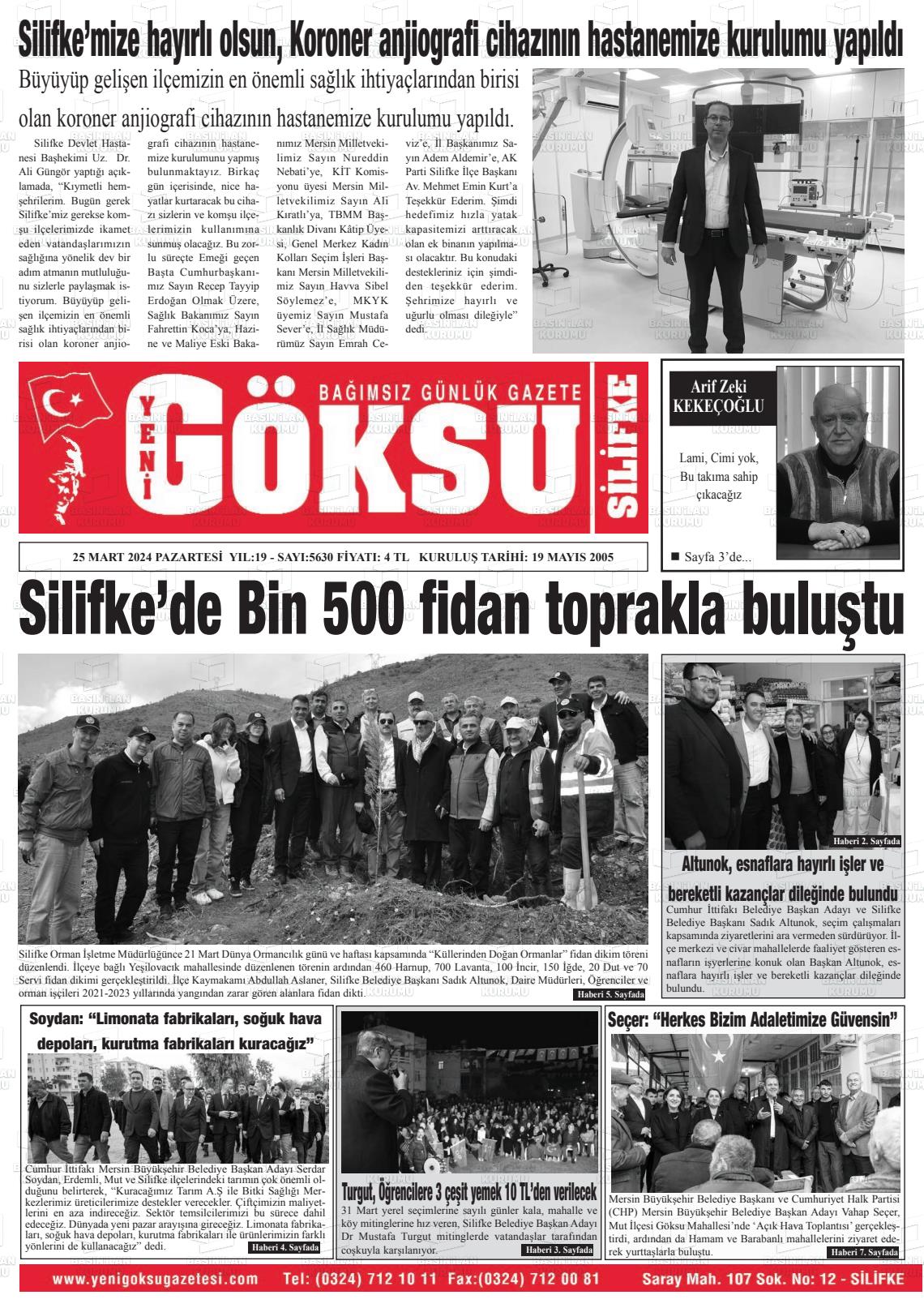 25 Mart 2024 YENİ GÖKSU GAZETESİ Gazete Manşeti