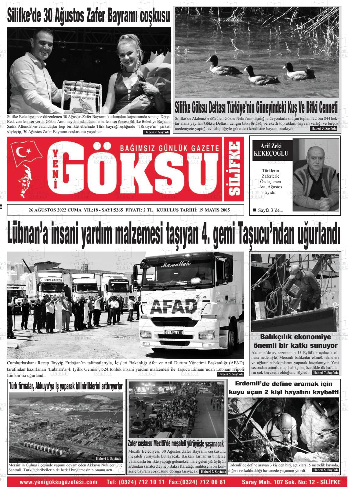 24 Ekim 2022 YENİ GÖKSU GAZETESİ Gazete Manşeti