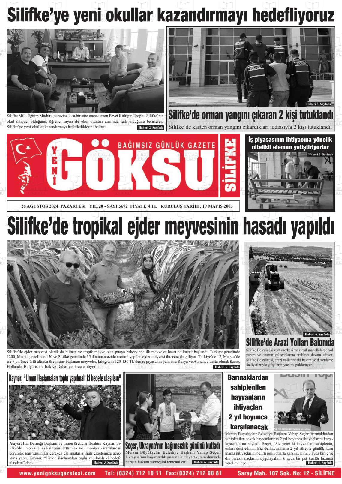 26 Ağustos 2024 YENİ GÖKSU GAZETESİ Gazete Manşeti