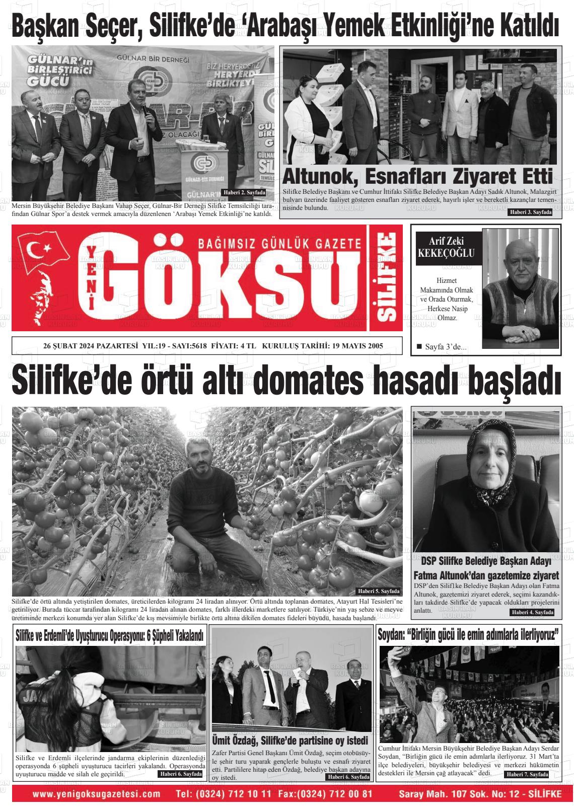 26 Şubat 2024 YENİ GÖKSU GAZETESİ Gazete Manşeti