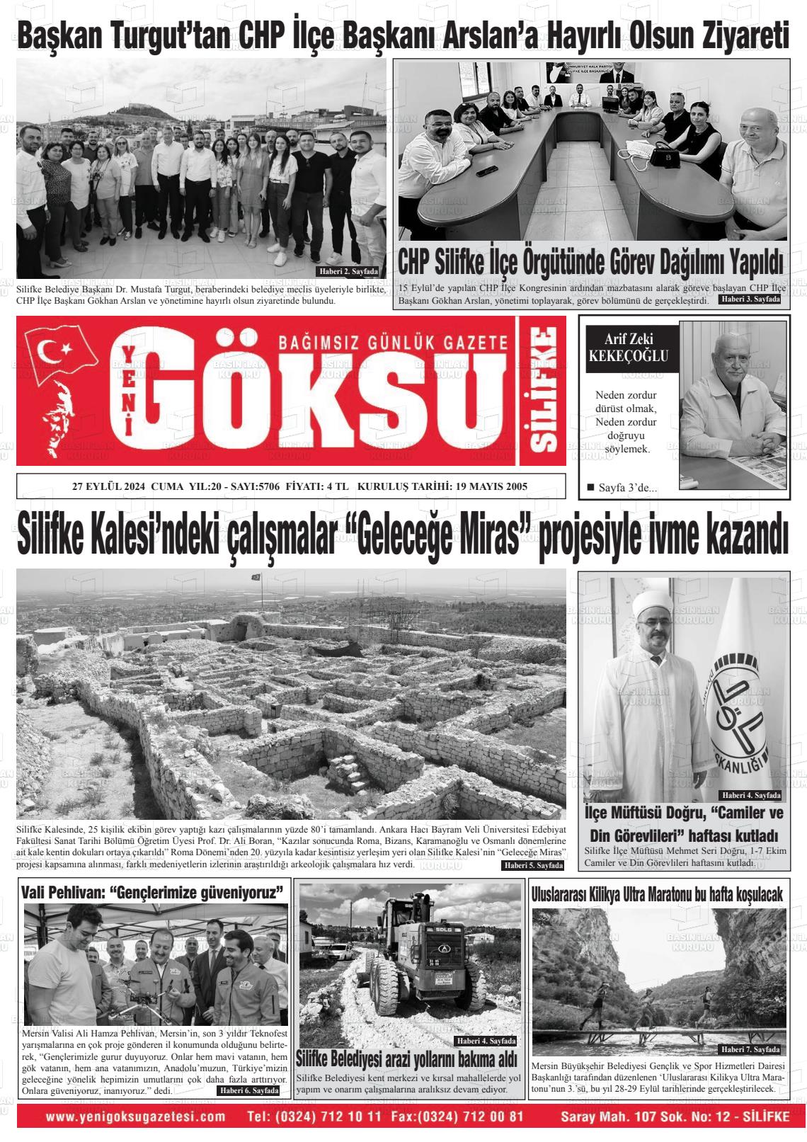 27 Eylül 2024 YENİ GÖKSU GAZETESİ Gazete Manşeti