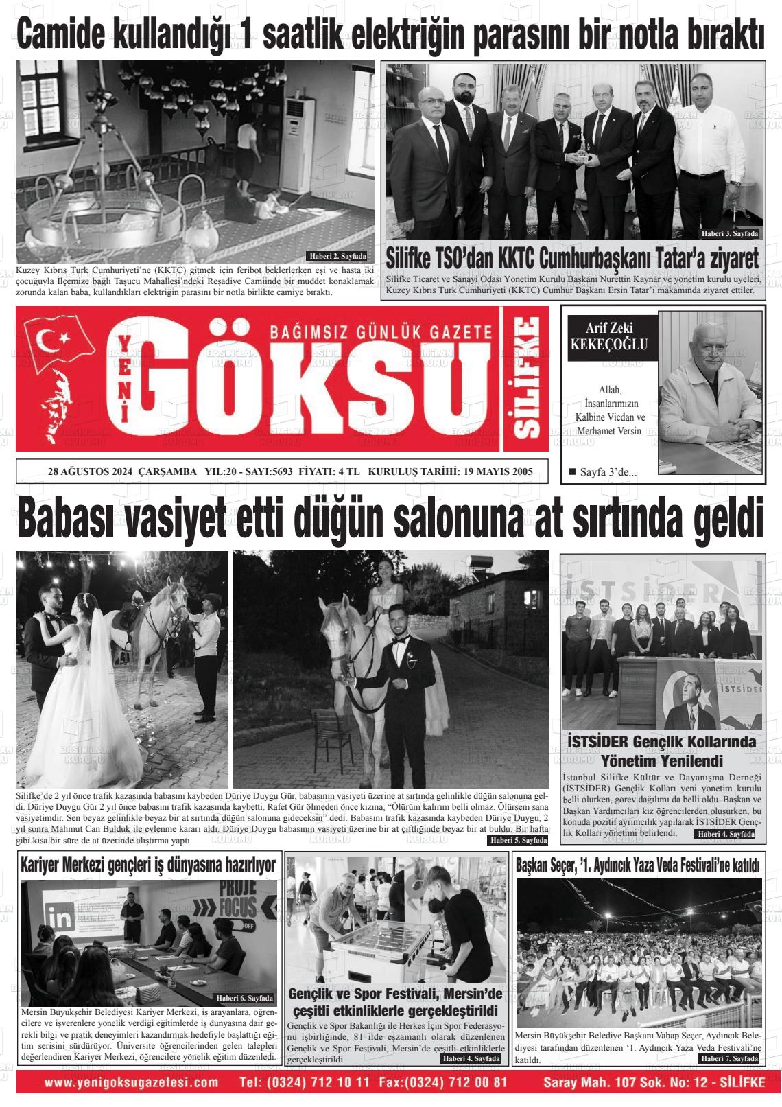 28 Ağustos 2024 YENİ GÖKSU GAZETESİ Gazete Manşeti