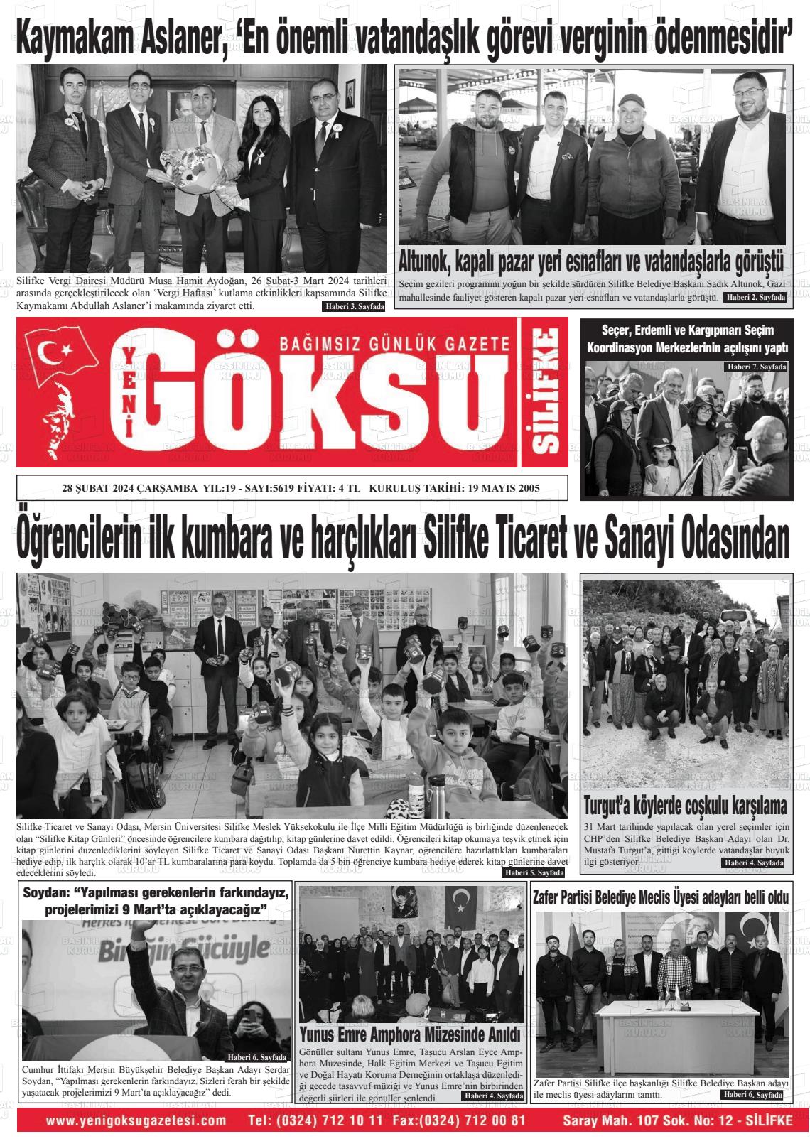 28 Şubat 2024 YENİ GÖKSU GAZETESİ Gazete Manşeti