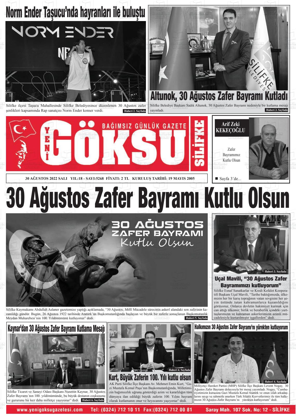 28 Ekim 2022 YENİ GÖKSU GAZETESİ Gazete Manşeti