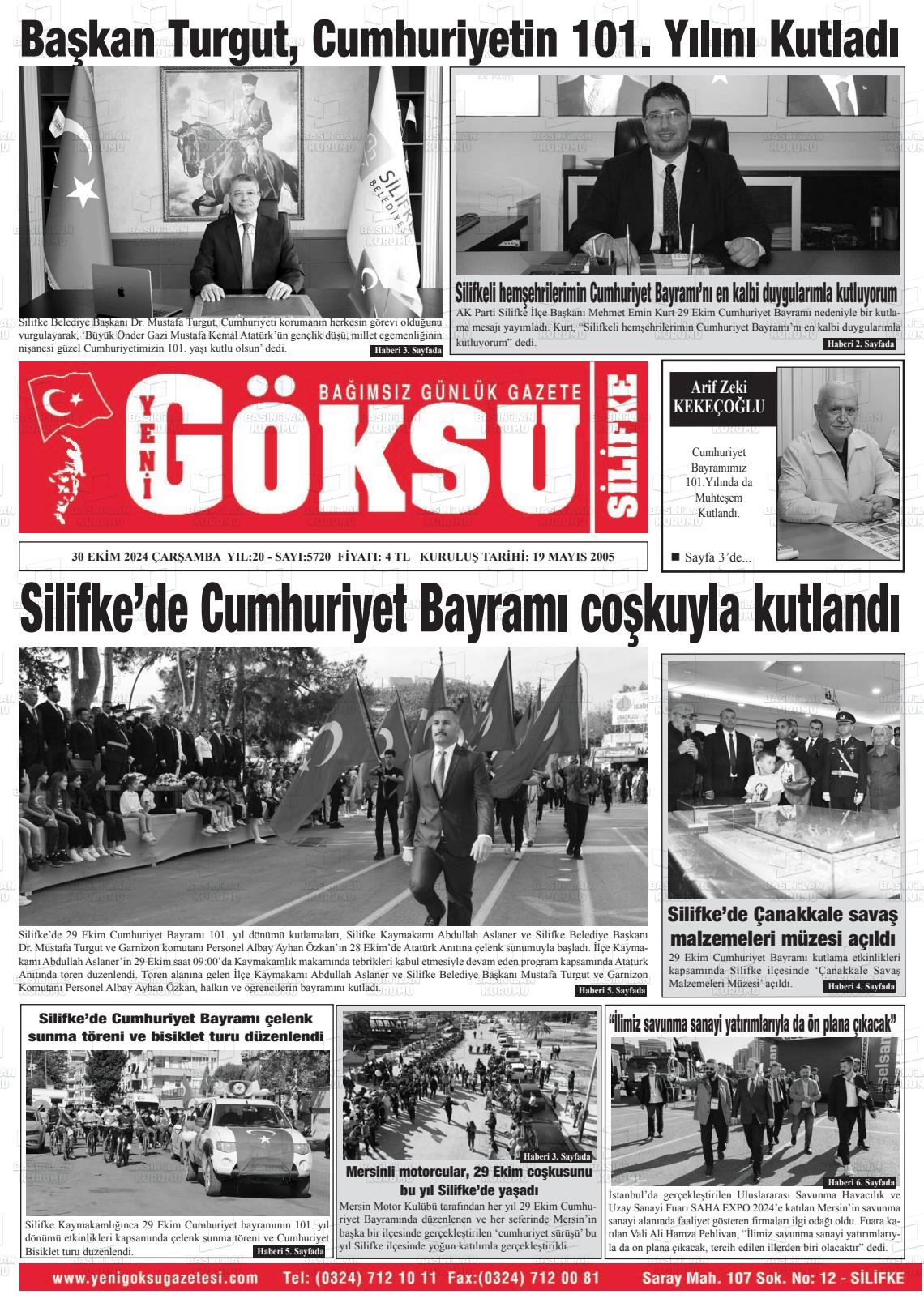 30 Ekim 2024 YENİ GÖKSU GAZETESİ Gazete Manşeti