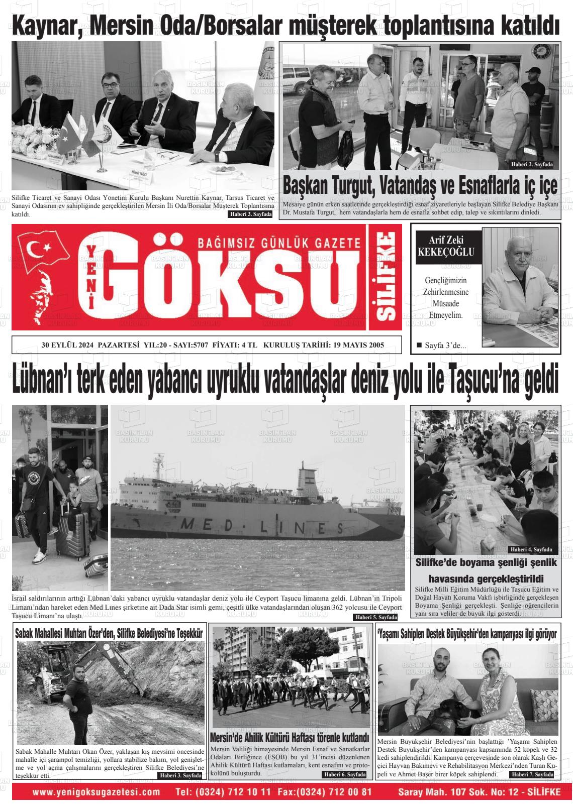 30 Eylül 2024 YENİ GÖKSU GAZETESİ Gazete Manşeti