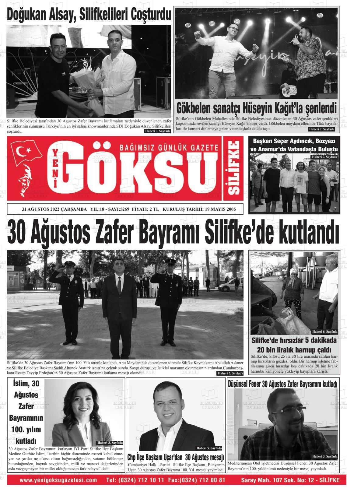 31 Ağustos 2022 YENİ GÖKSU GAZETESİ Gazete Manşeti