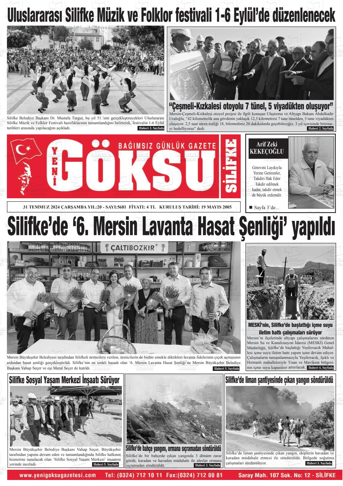 31 Temmuz 2024 YENİ GÖKSU GAZETESİ Gazete Manşeti