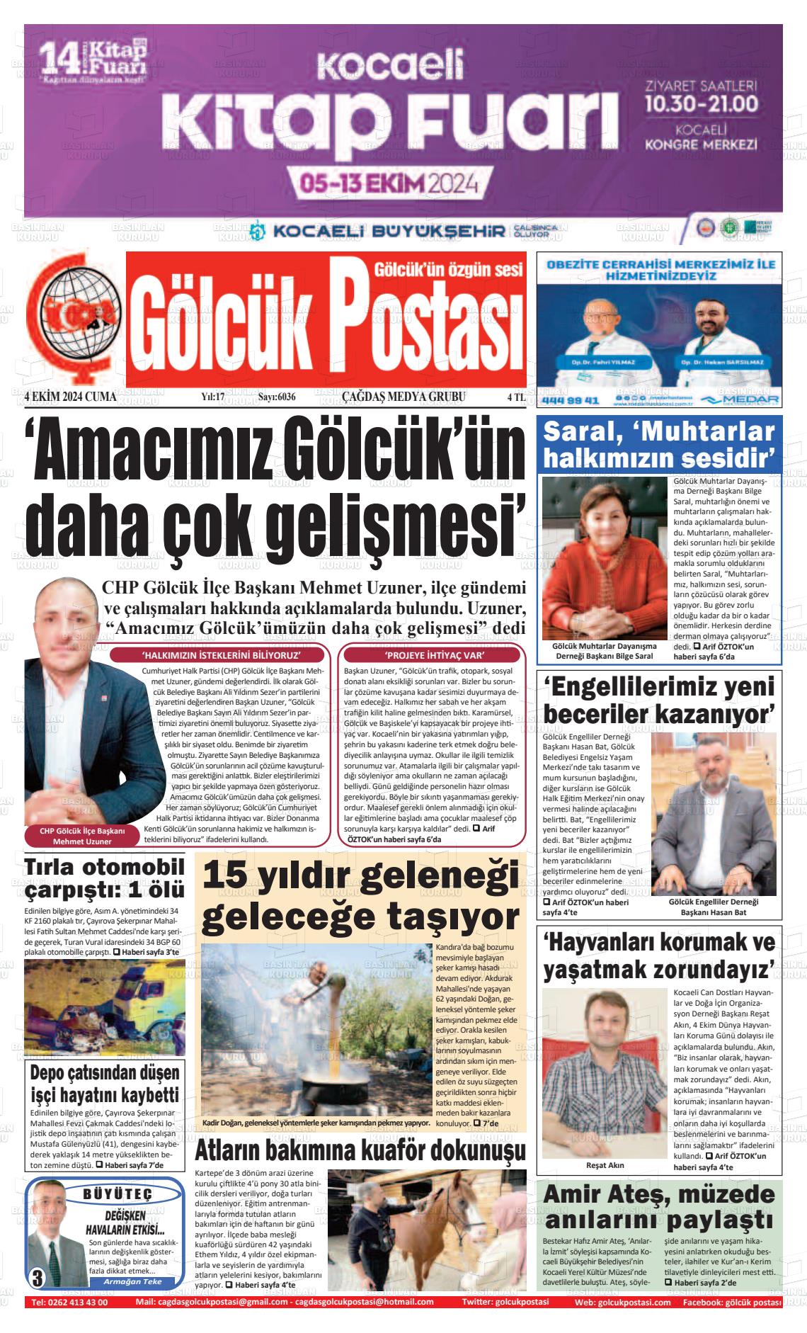 04 Ekim 2024 Gölcük Postasi Gazete Manşeti