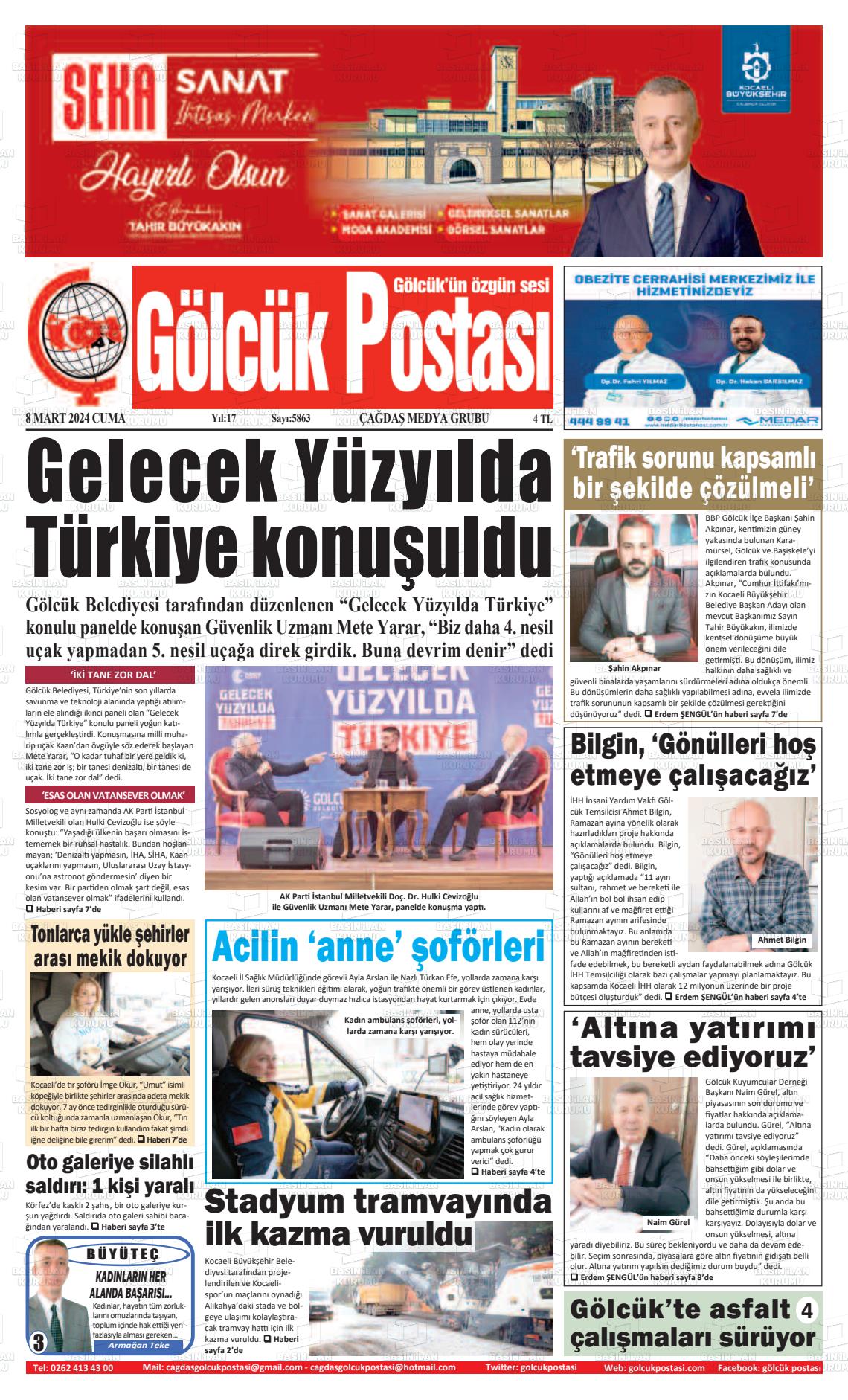 08 Mart 2024 Gölcük Postasi Gazete Manşeti