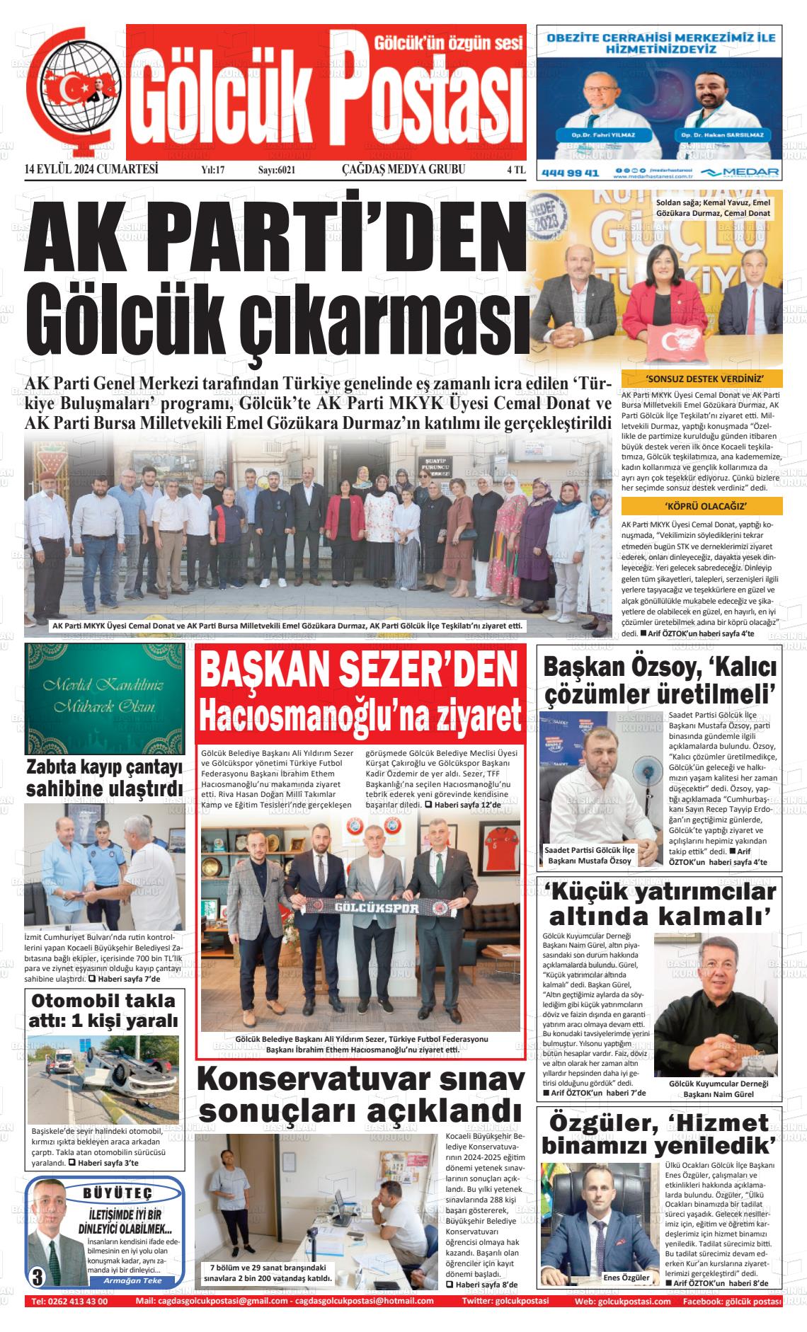 14 Eylül 2024 Gölcük Postasi Gazete Manşeti