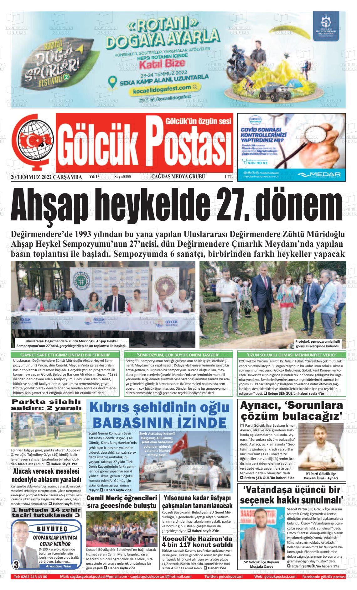 20 Temmuz 2022 Gölcük Postasi Gazete Manşeti