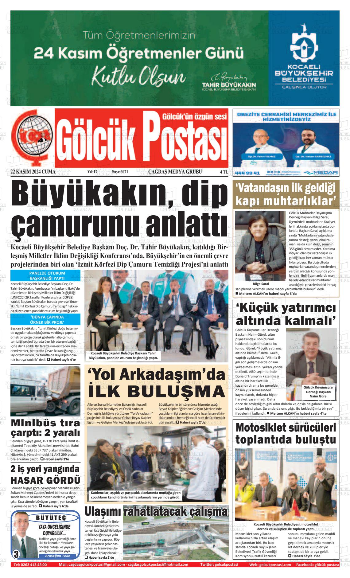 22 Kasım 2024 Gölcük Postasi Gazete Manşeti