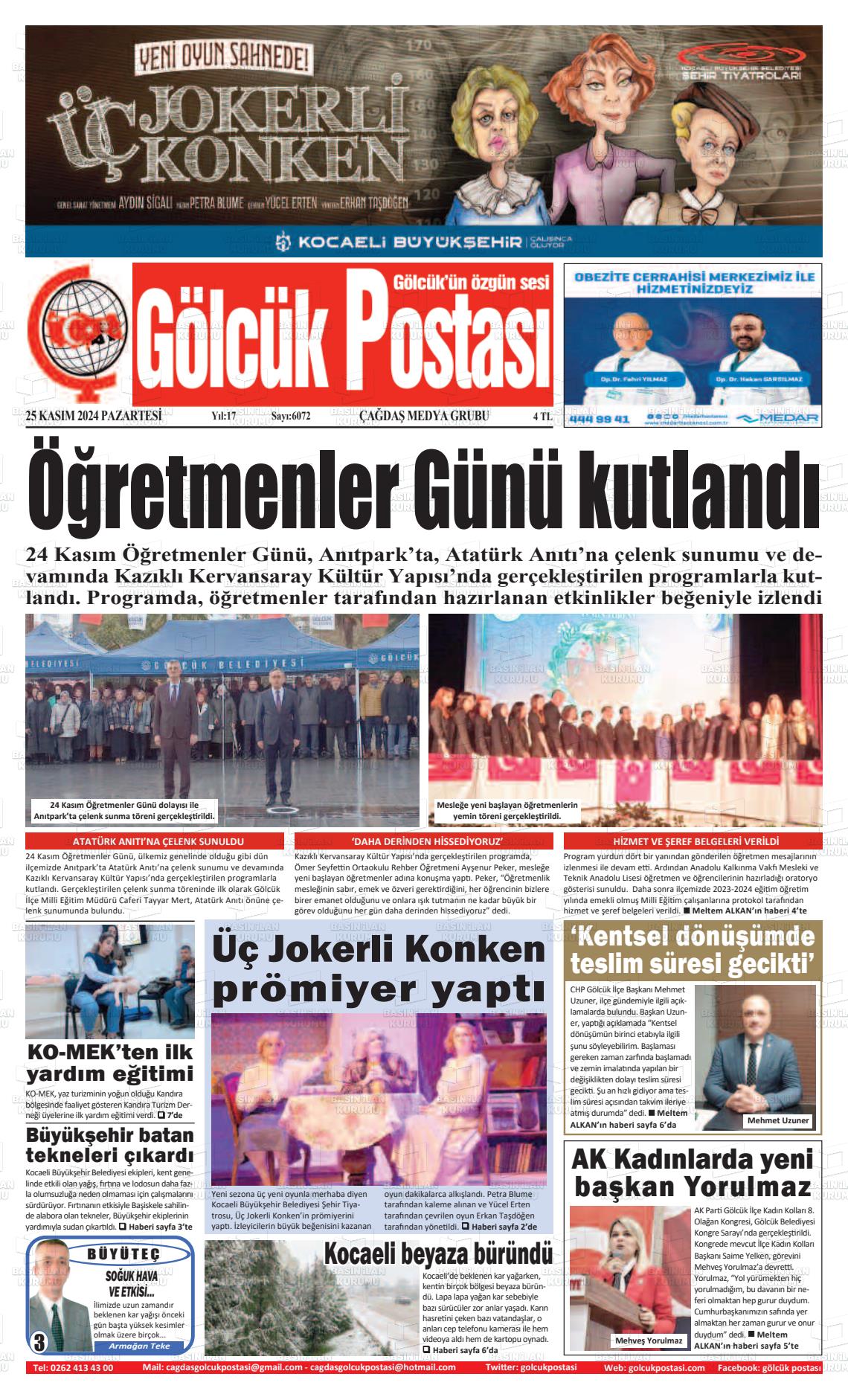 25 Kasım 2024 Gölcük Postasi Gazete Manşeti