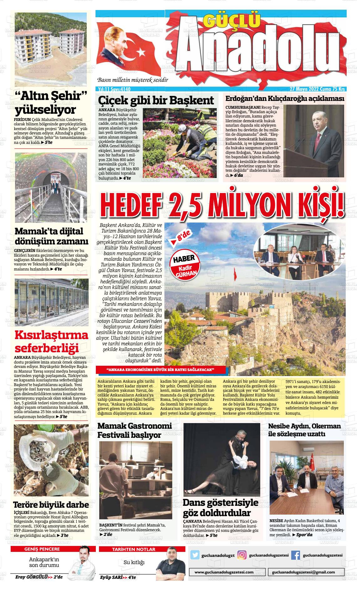 27 Mayıs 2022 Güçlü Anadolu Gazete Manşeti