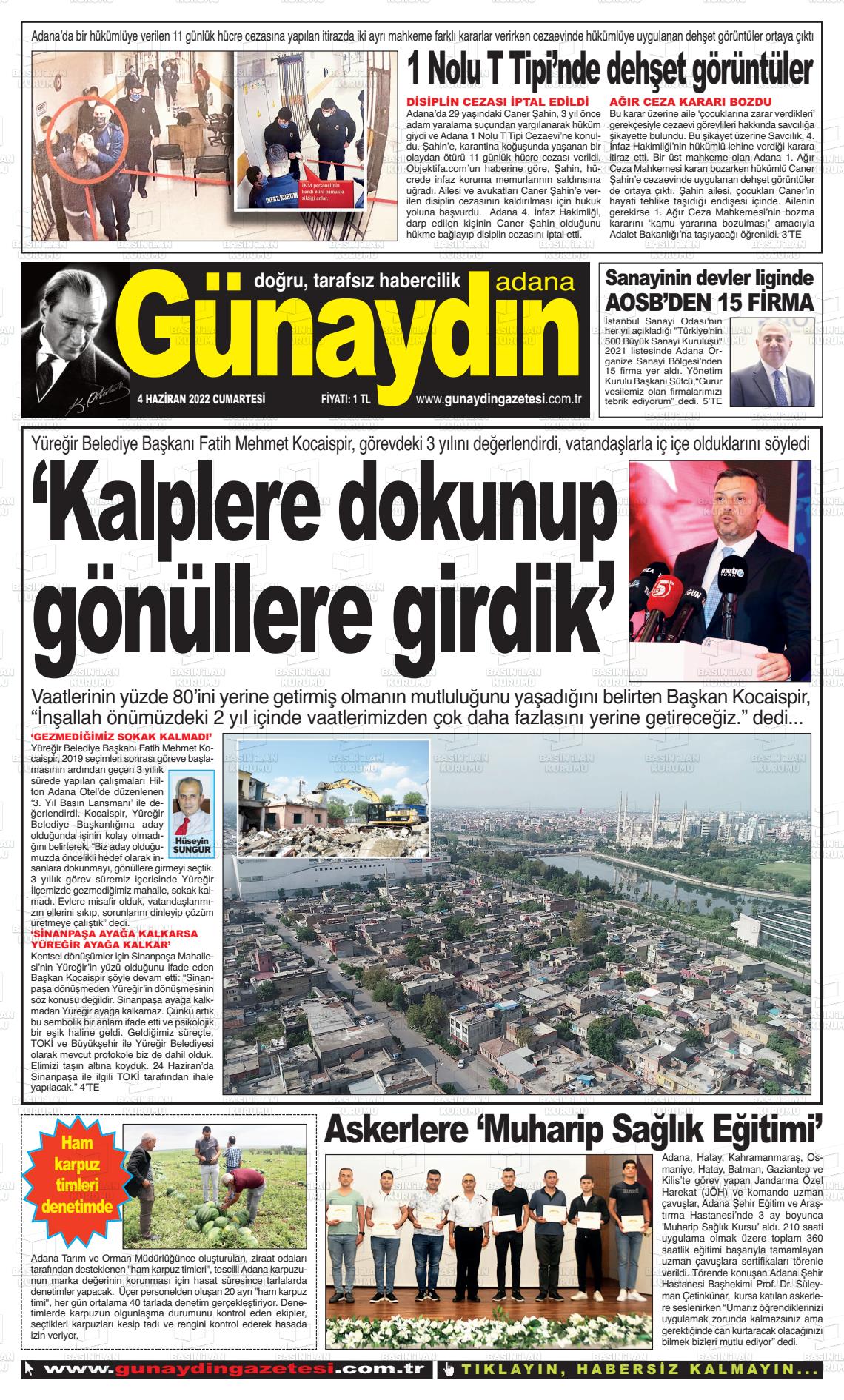 04 Haziran 2022 Günaydın Adana Gazete Manşeti