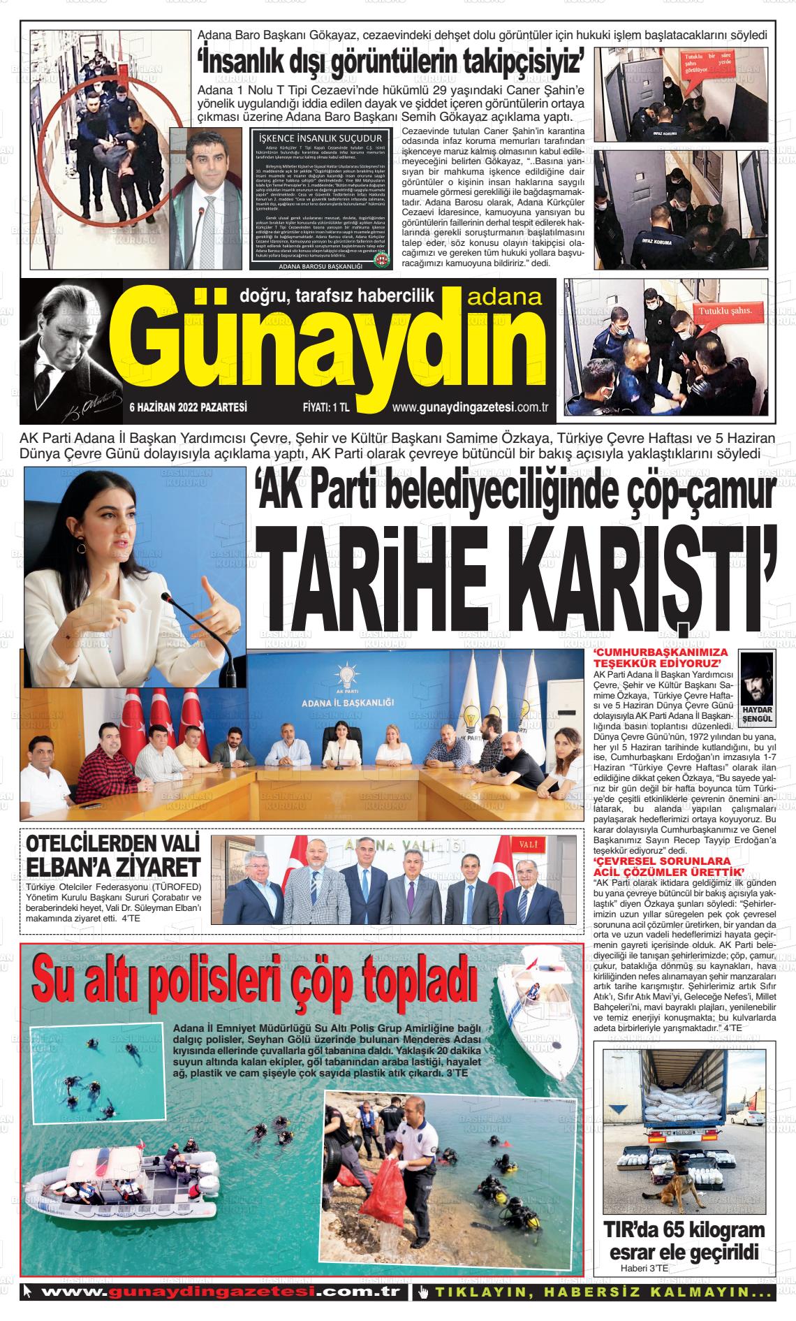 06 Haziran 2022 Günaydın Adana Gazete Manşeti