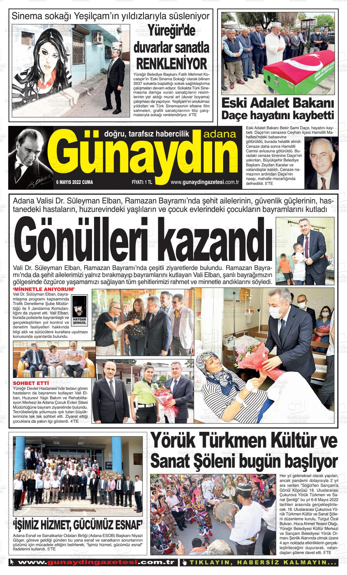 06 Mayıs 2022 Günaydın Adana Gazete Manşeti