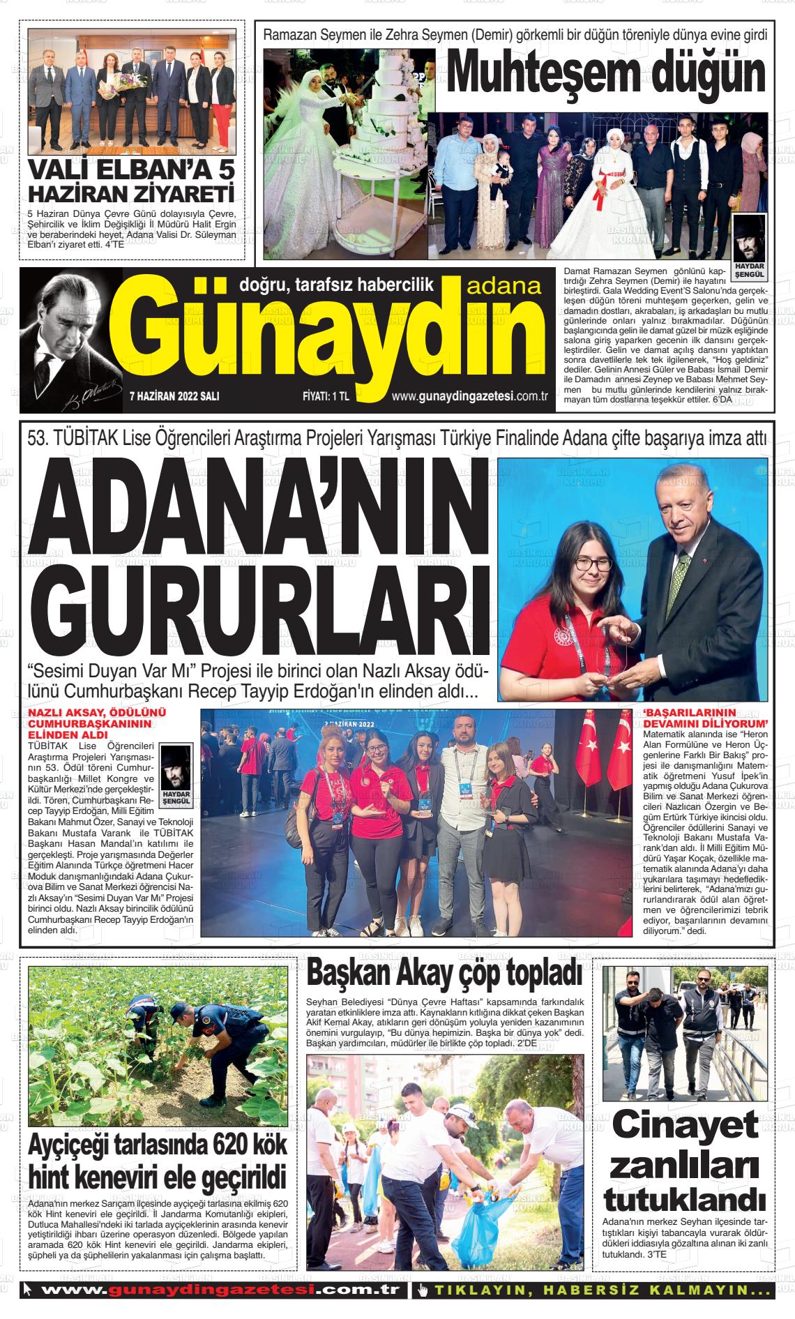 07 Haziran 2022 Günaydın Adana Gazete Manşeti