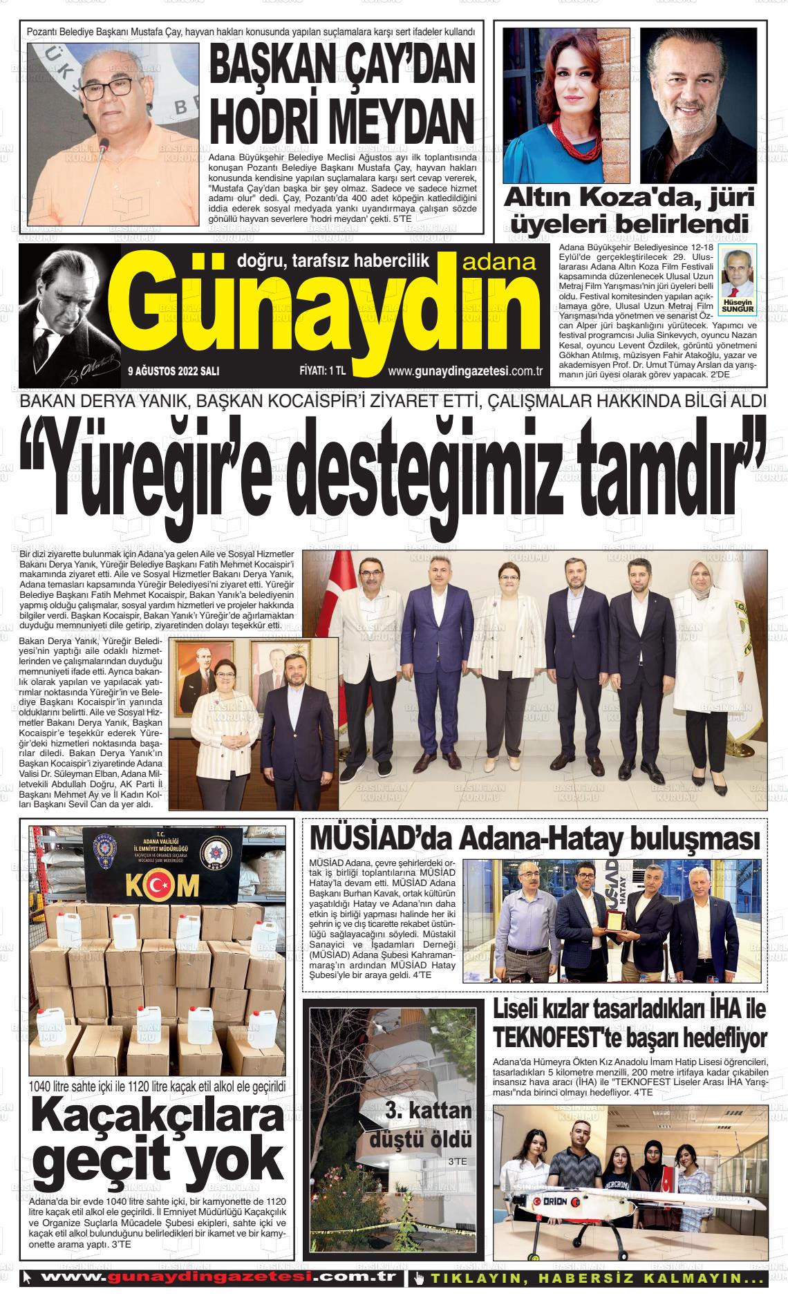 09 Ağustos 2022 Günaydın Adana Gazete Manşeti