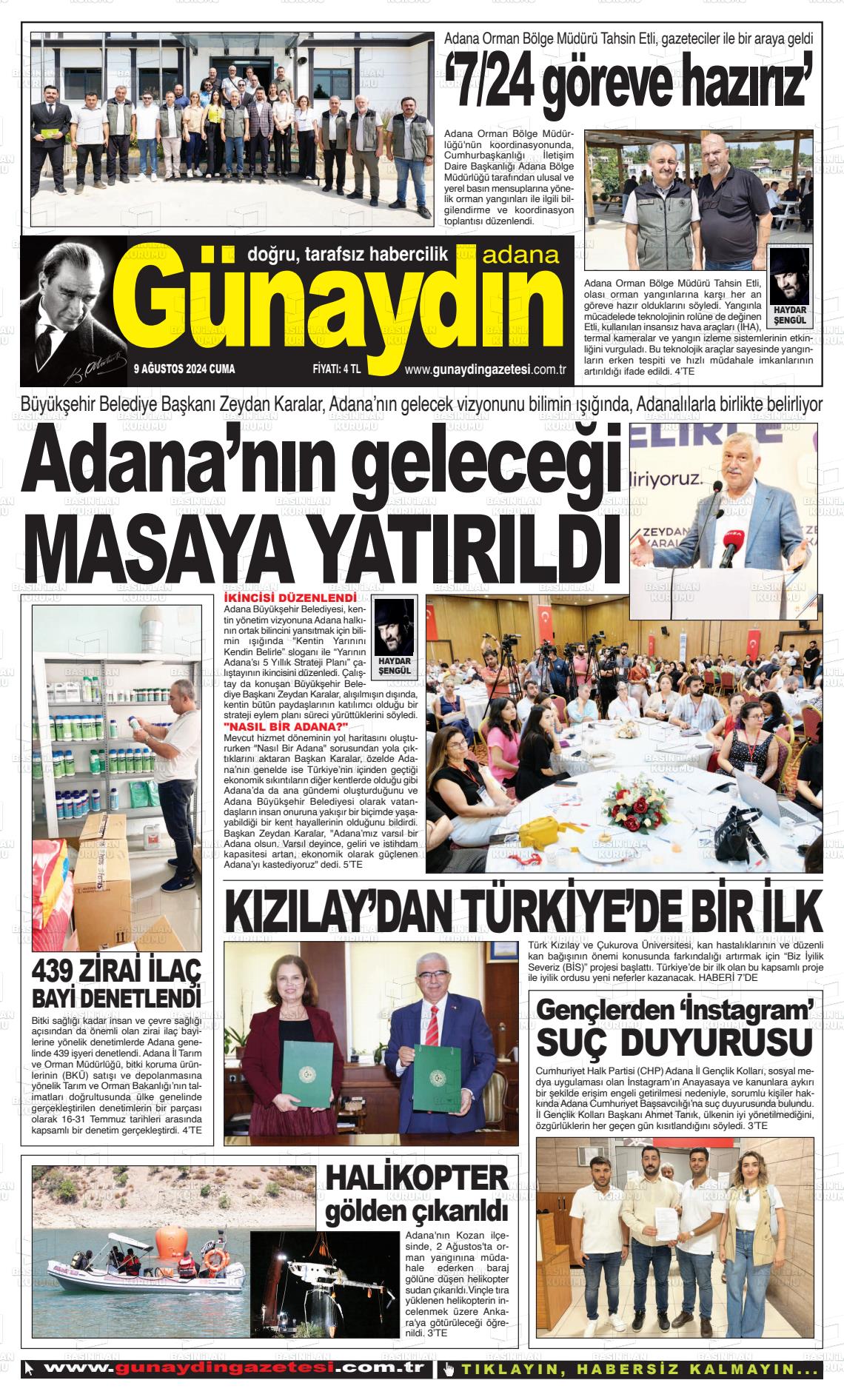 09 Ağustos 2024 Günaydın Adana Gazete Manşeti