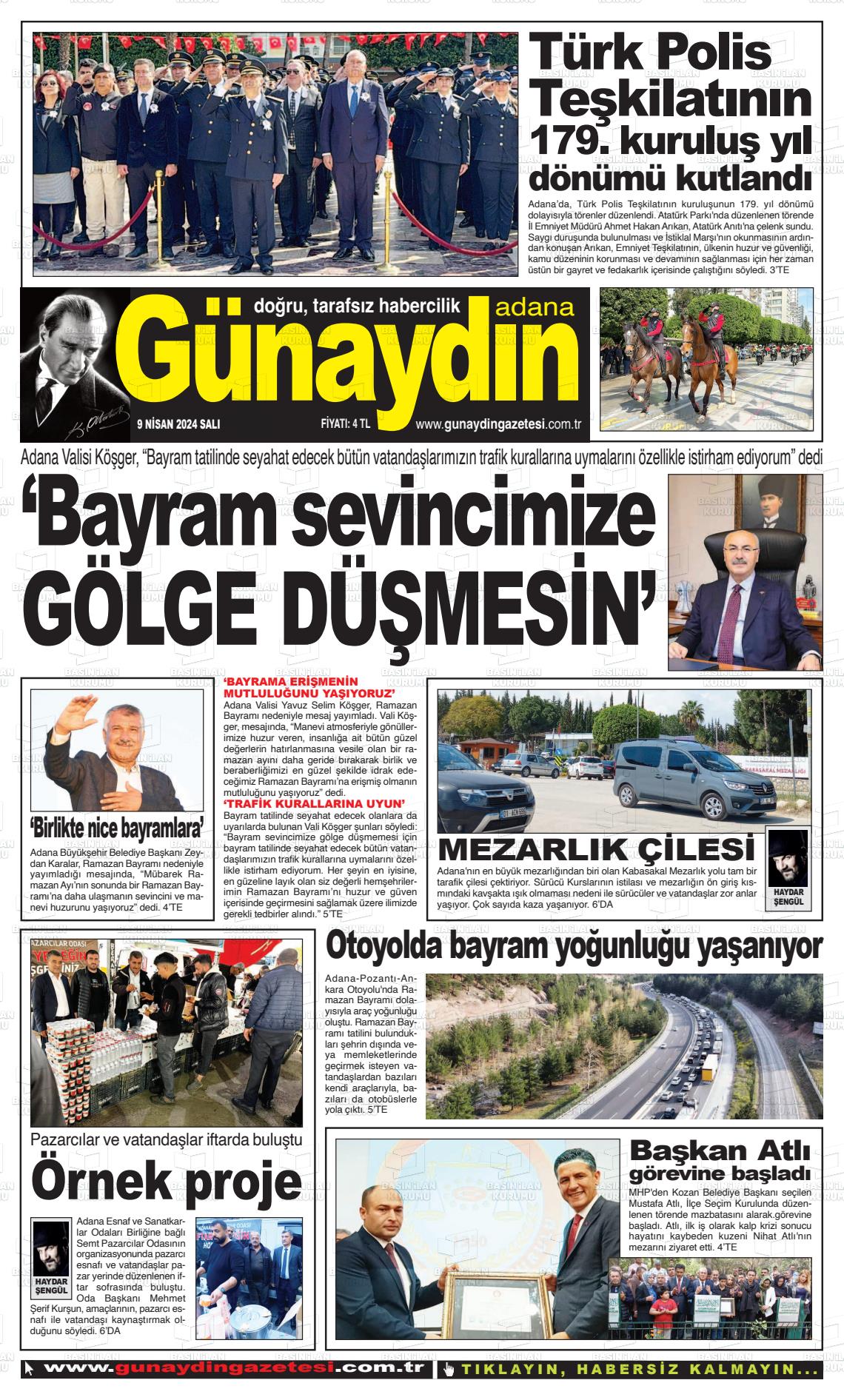 09 Nisan 2024 Günaydın Adana Gazete Manşeti