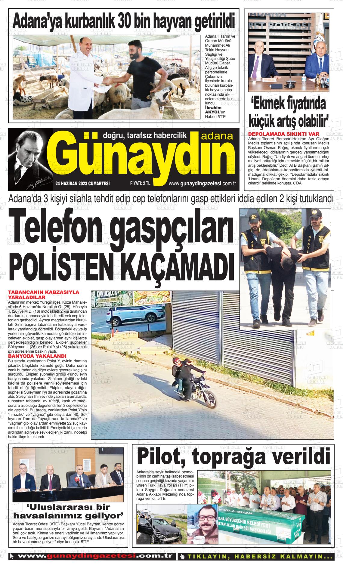 24 Haziran 2023 Günaydın Adana Gazete Manşeti