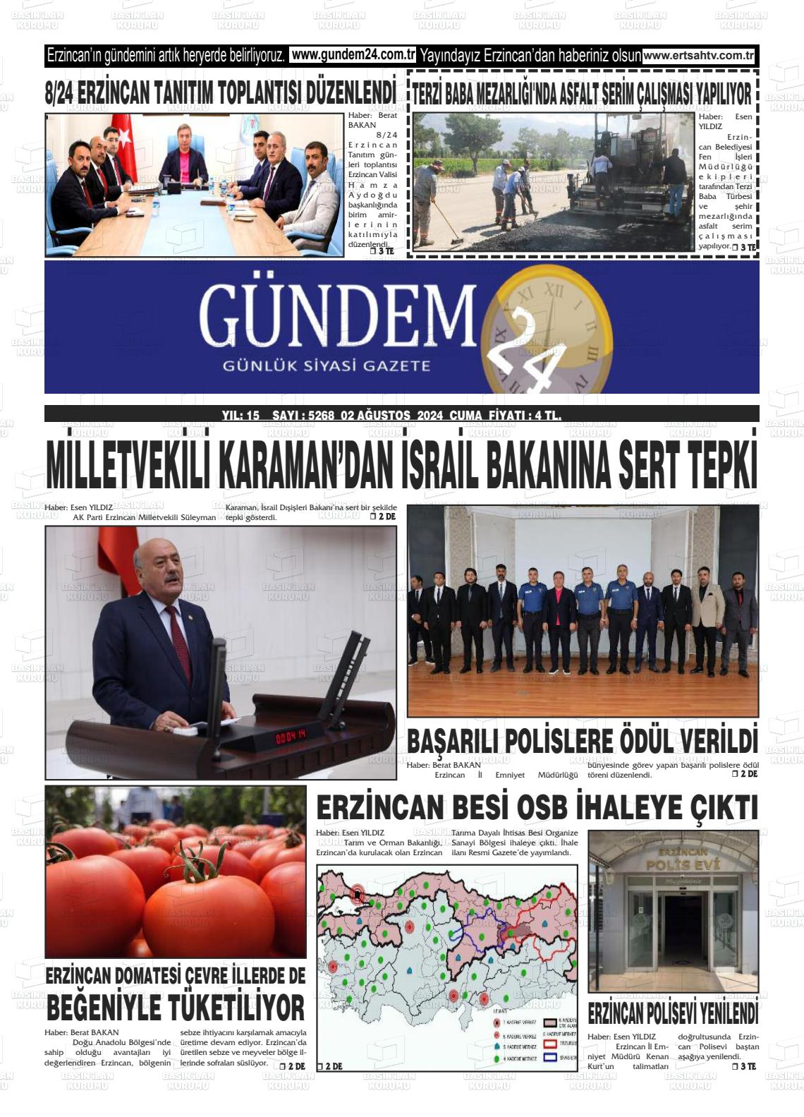 02 Ağustos 2024 Gündem 24 Gazete Manşeti