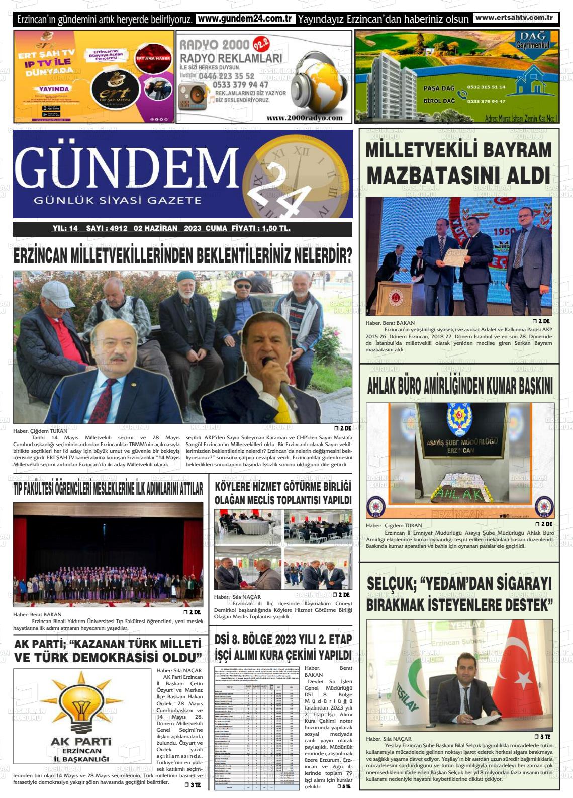 02 Haziran 2023 Gündem 24 Gazete Manşeti