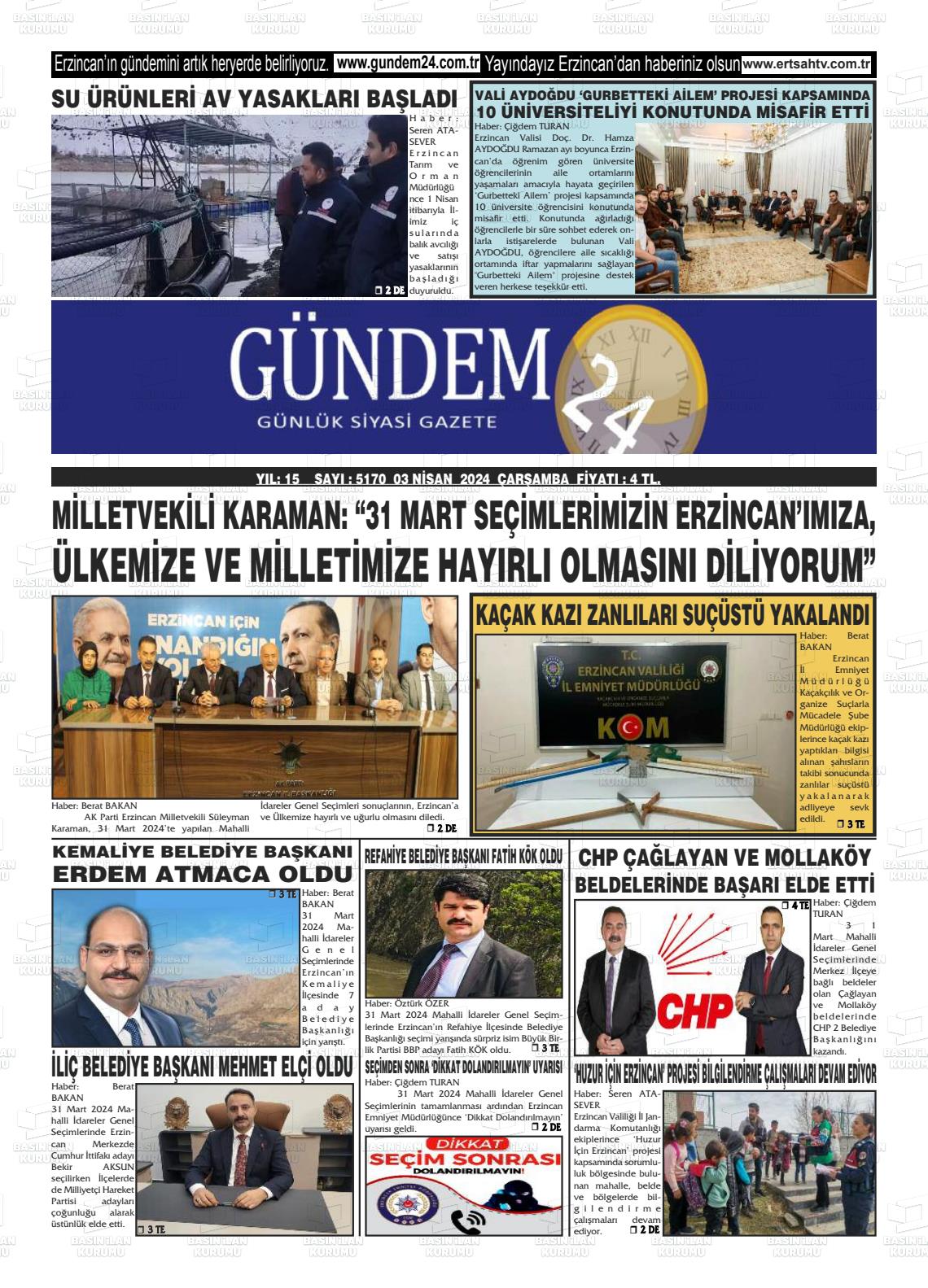 03 Nisan 2024 Gündem 24 Gazete Manşeti