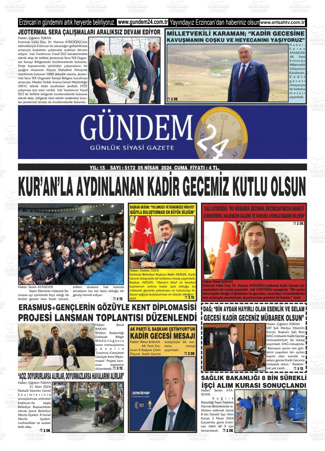 05 Nisan 2024 Gündem 24 Gazete Manşeti