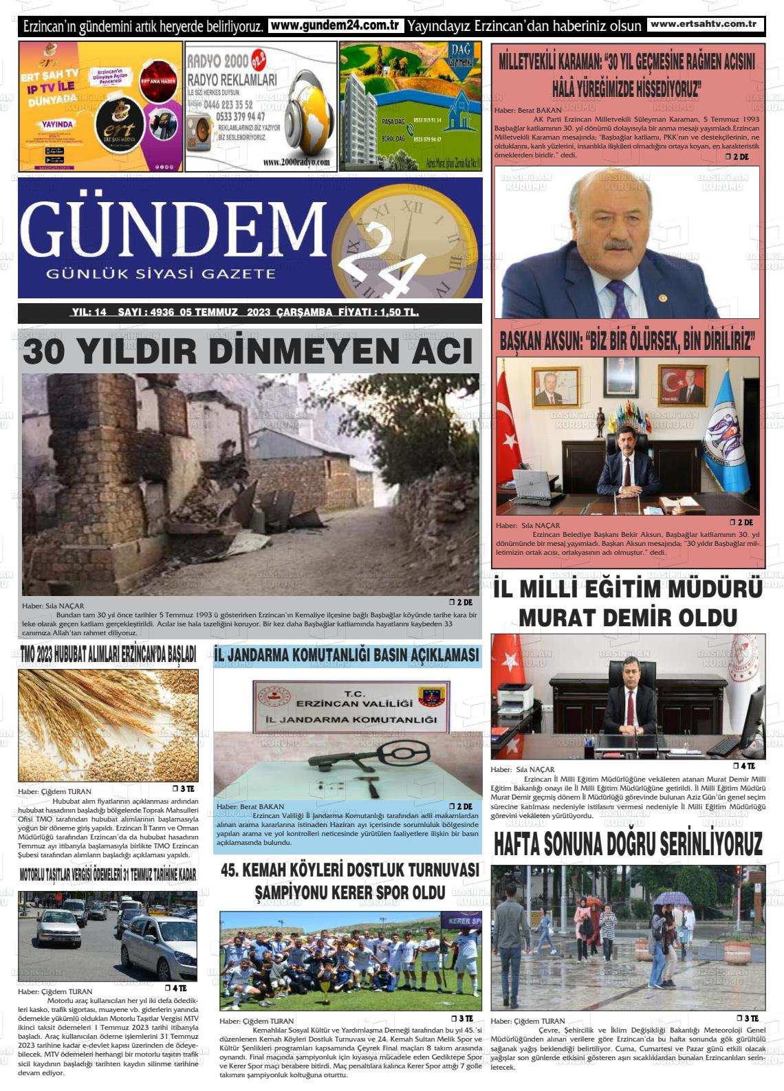 05 Temmuz 2023 Gündem 24 Gazete Manşeti