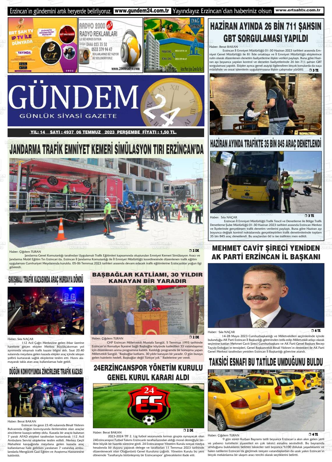 06 Temmuz 2023 Gündem 24 Gazete Manşeti