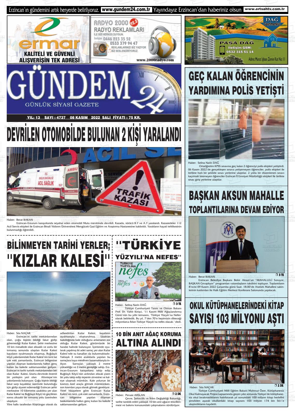 09 Kasım 2022 Gündem 24 Gazete Manşeti