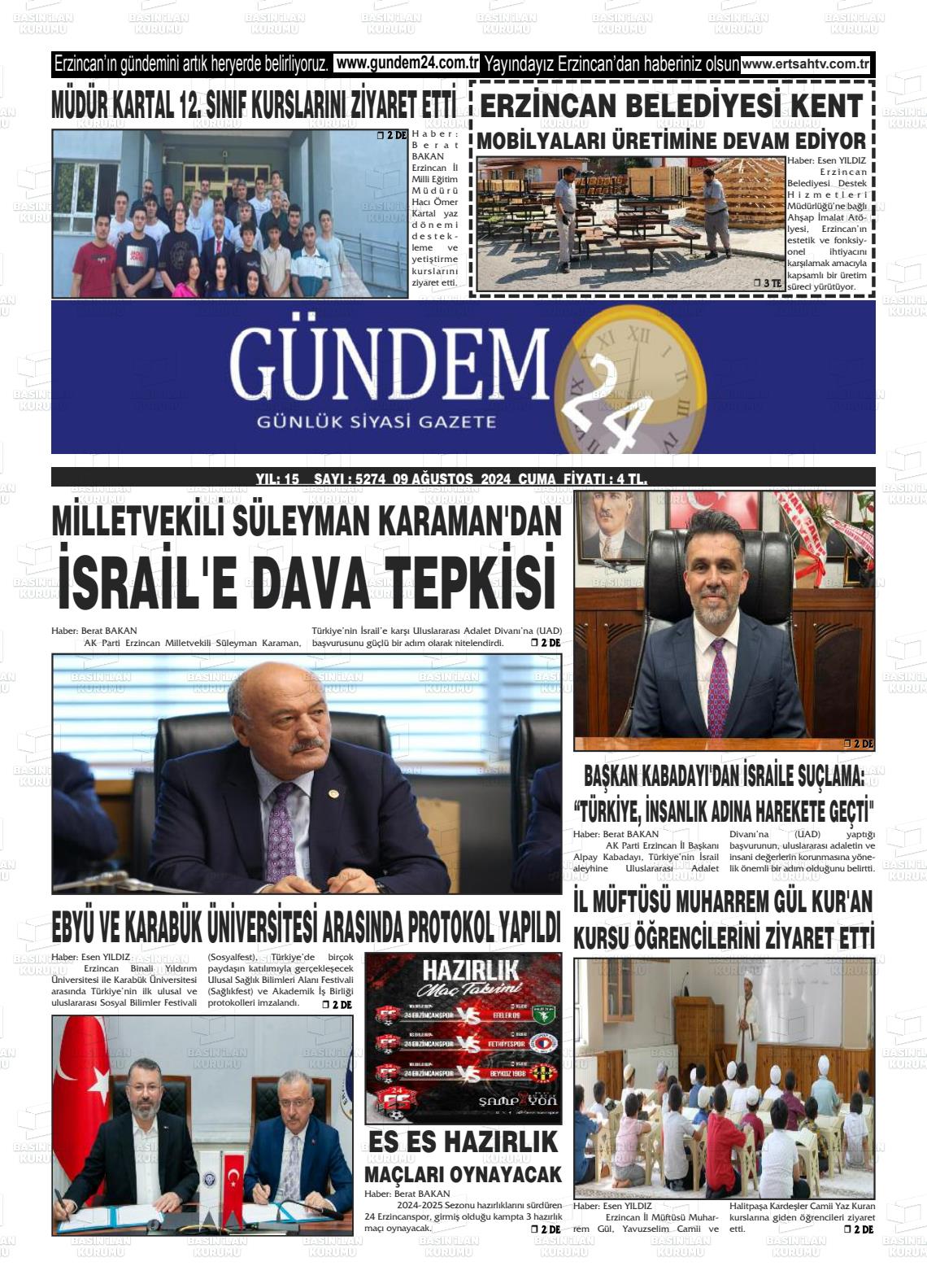 09 Ağustos 2024 Gündem 24 Gazete Manşeti