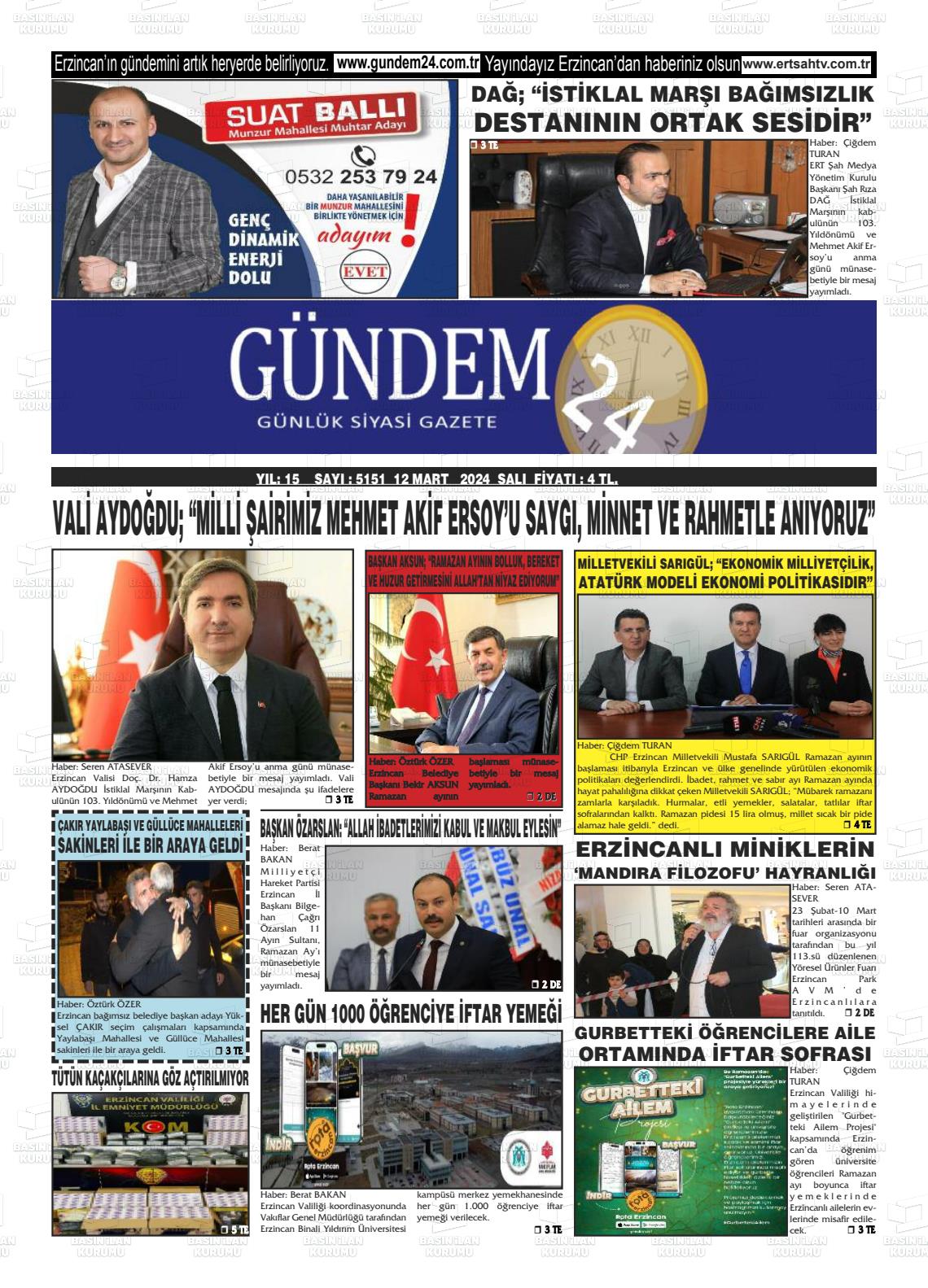 12 Mart 2024 Gündem 24 Gazete Manşeti