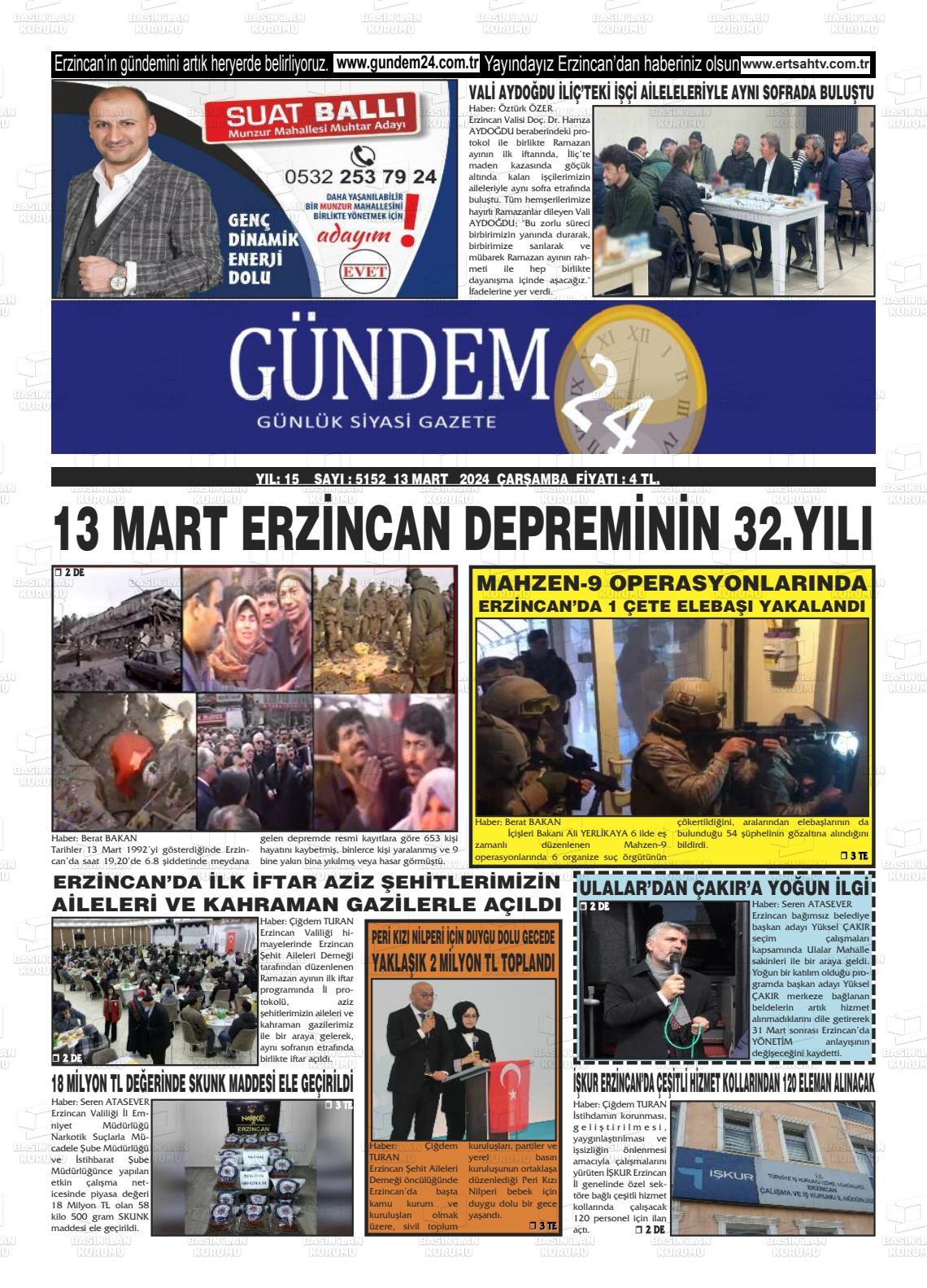 13 Mart 2024 Gündem 24 Gazete Manşeti