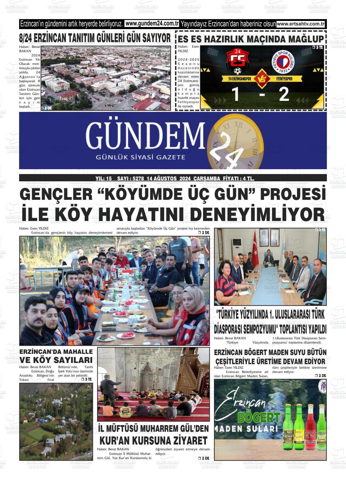 14 Ağustos 2024 Gündem 24 Gazete Manşeti