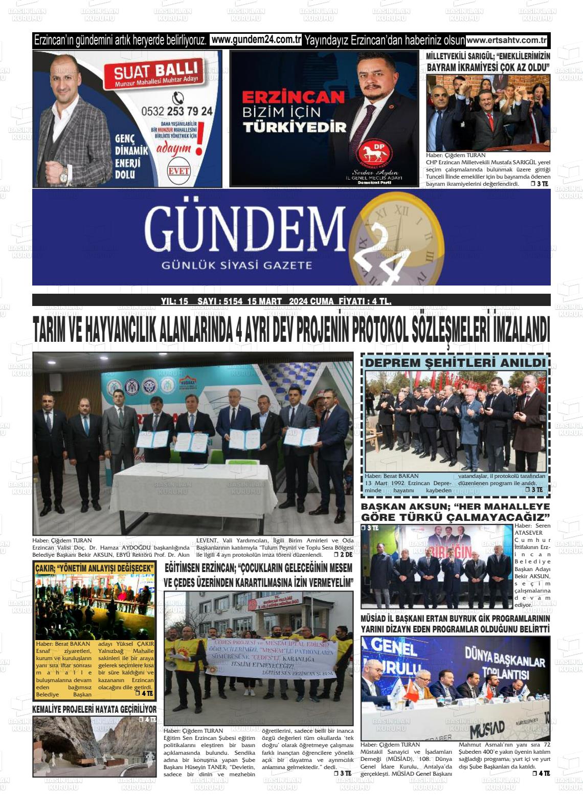 15 Mart 2024 Gündem 24 Gazete Manşeti