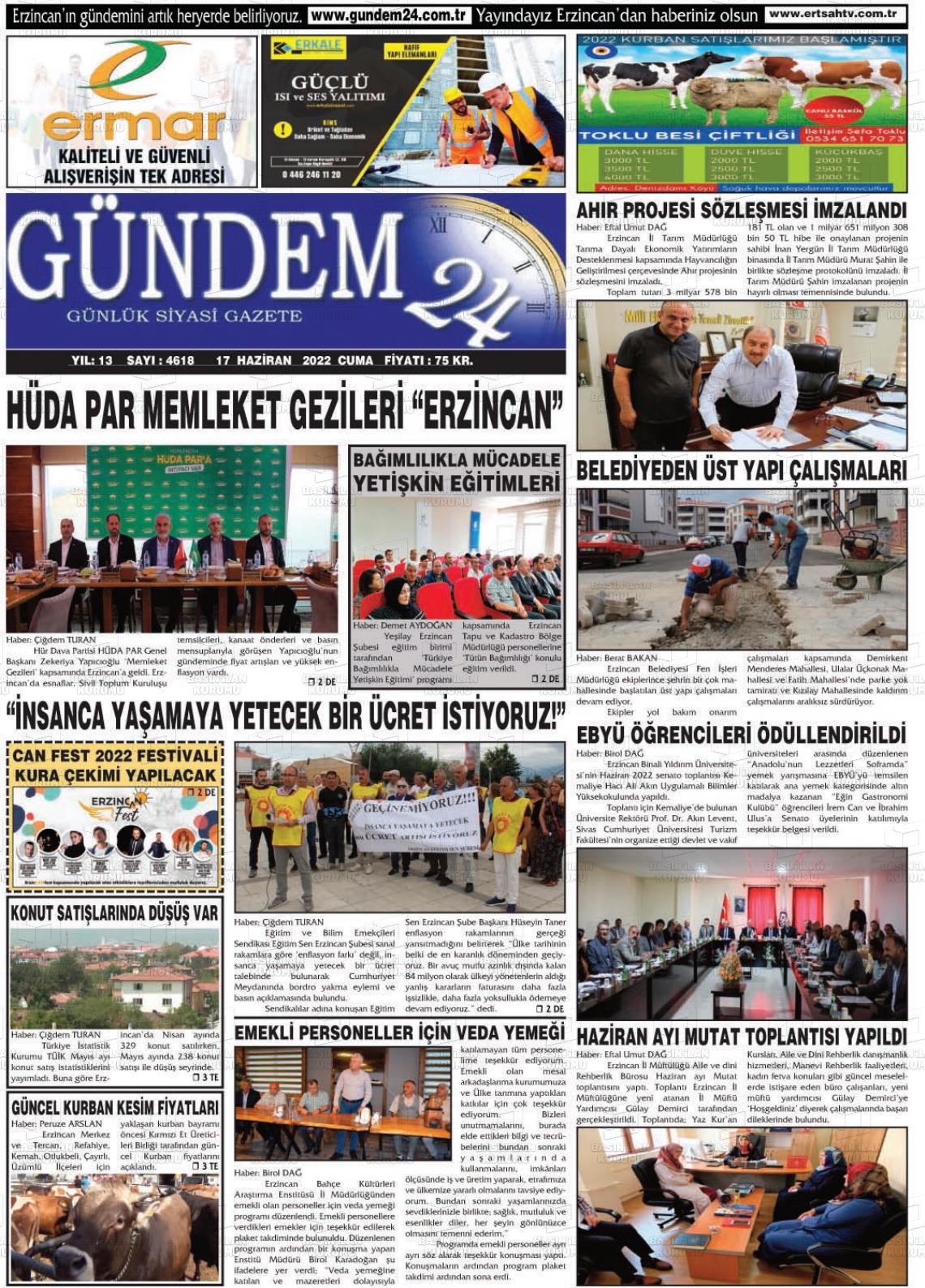 17 Haziran 2022 Gündem 24 Gazete Manşeti