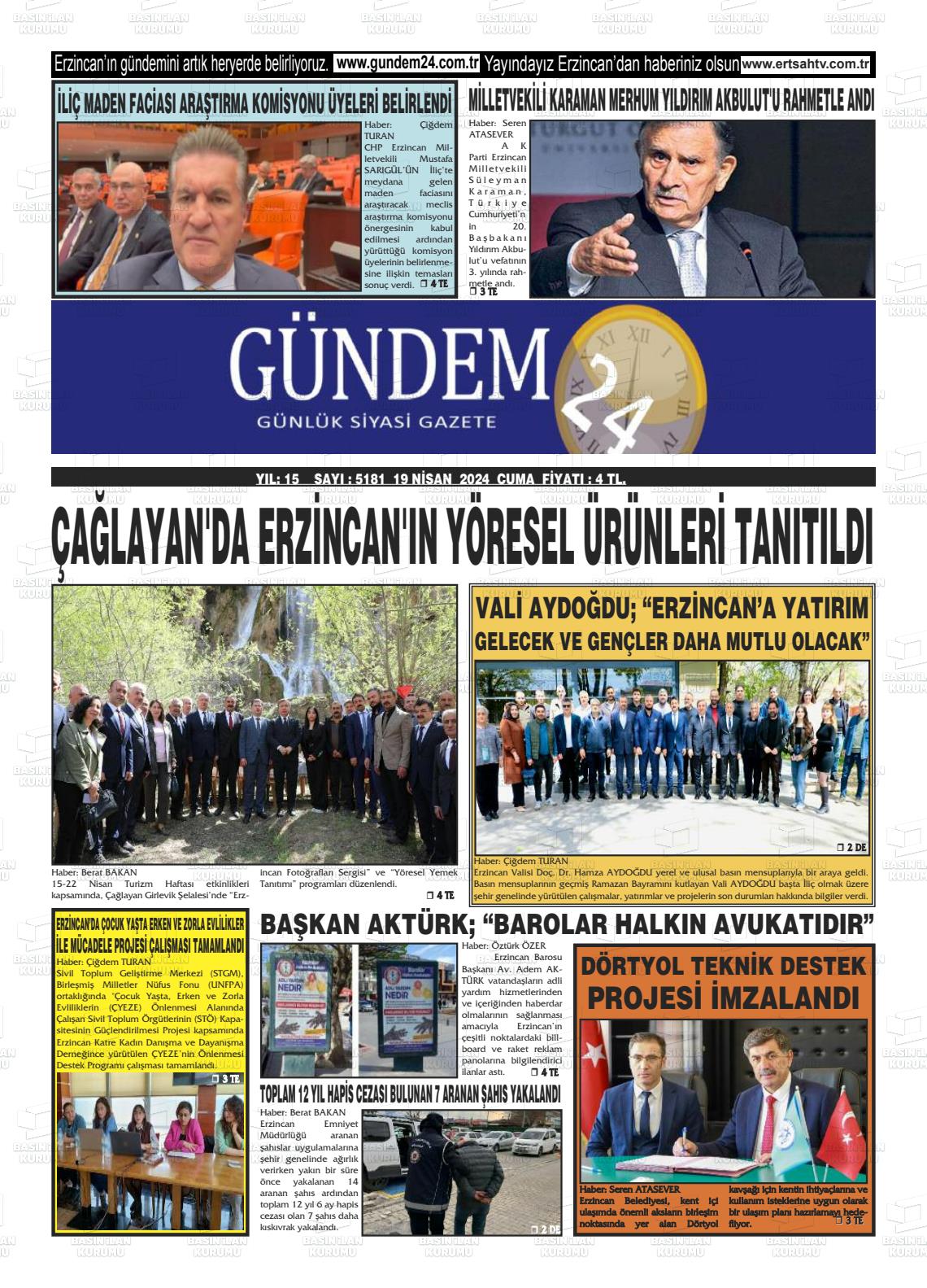 19 Nisan 2024 Gündem 24 Gazete Manşeti