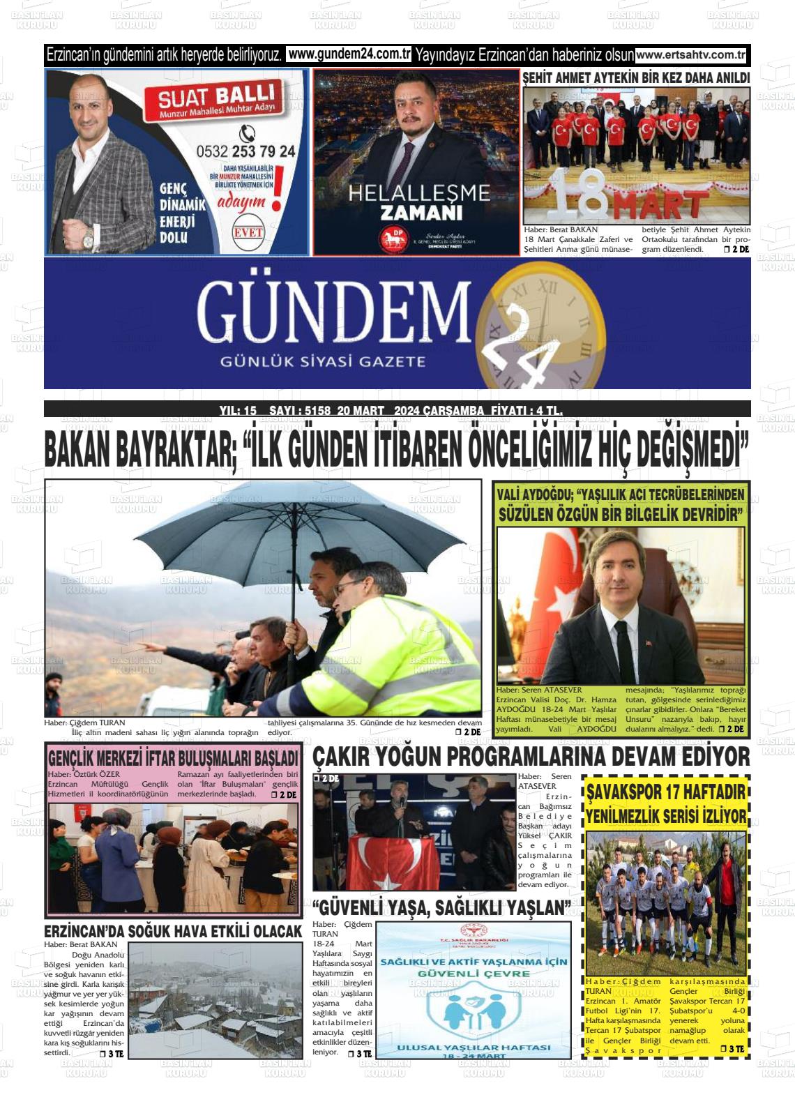 20 Mart 2024 Gündem 24 Gazete Manşeti