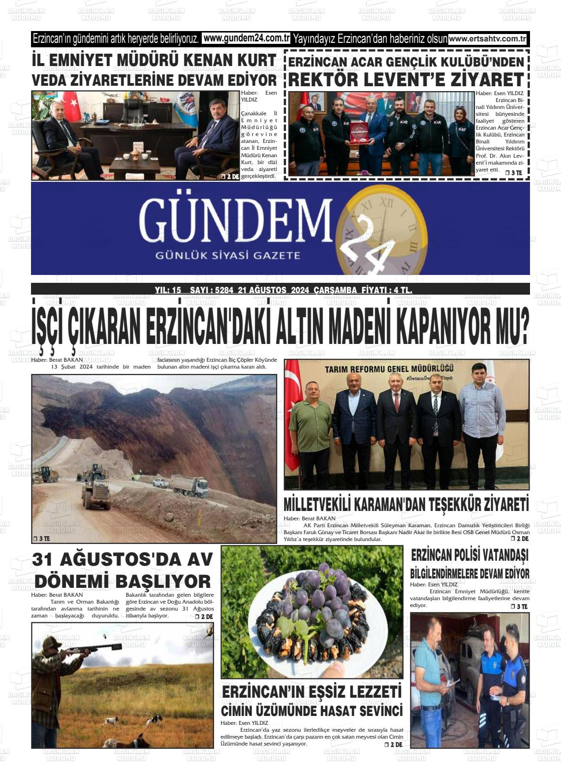 21 Ağustos 2024 Gündem 24 Gazete Manşeti