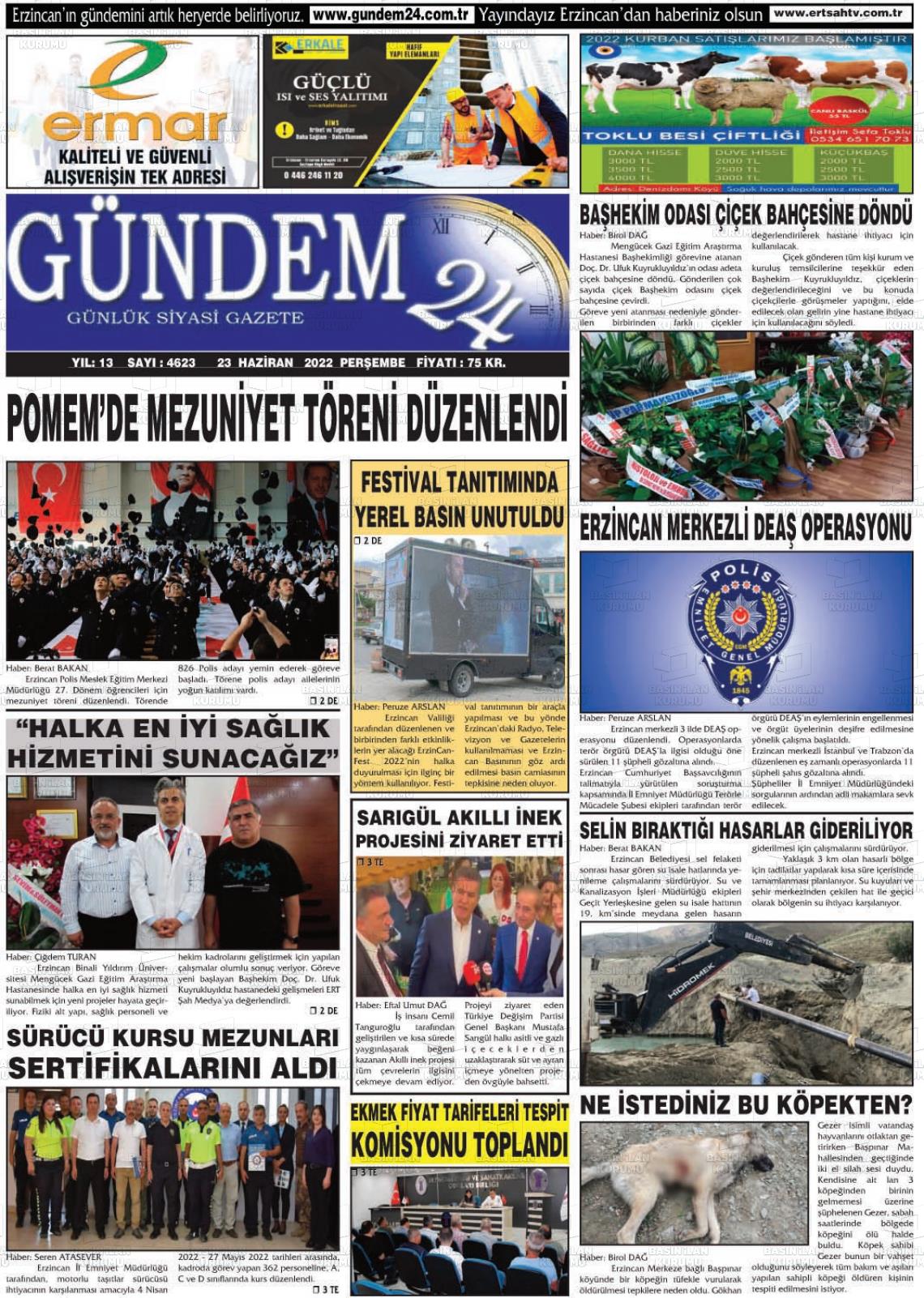 23 Haziran 2022 Gündem 24 Gazete Manşeti