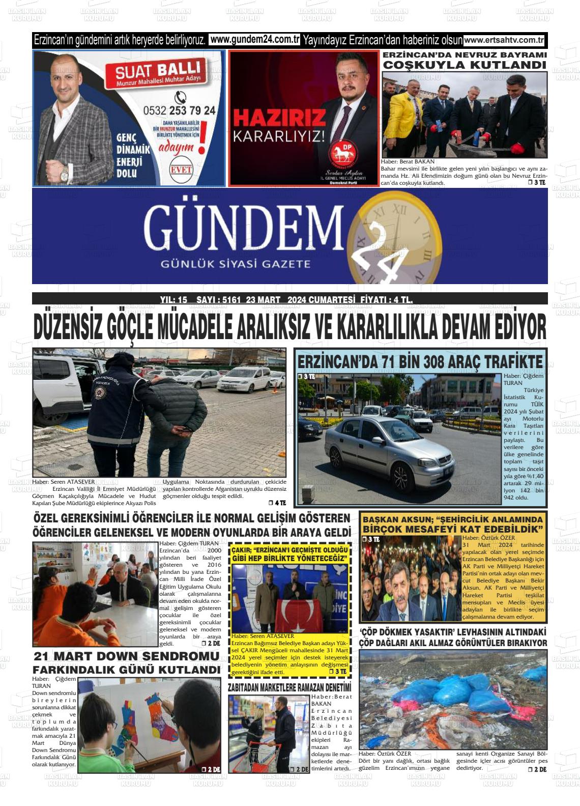 23 Mart 2024 Gündem 24 Gazete Manşeti