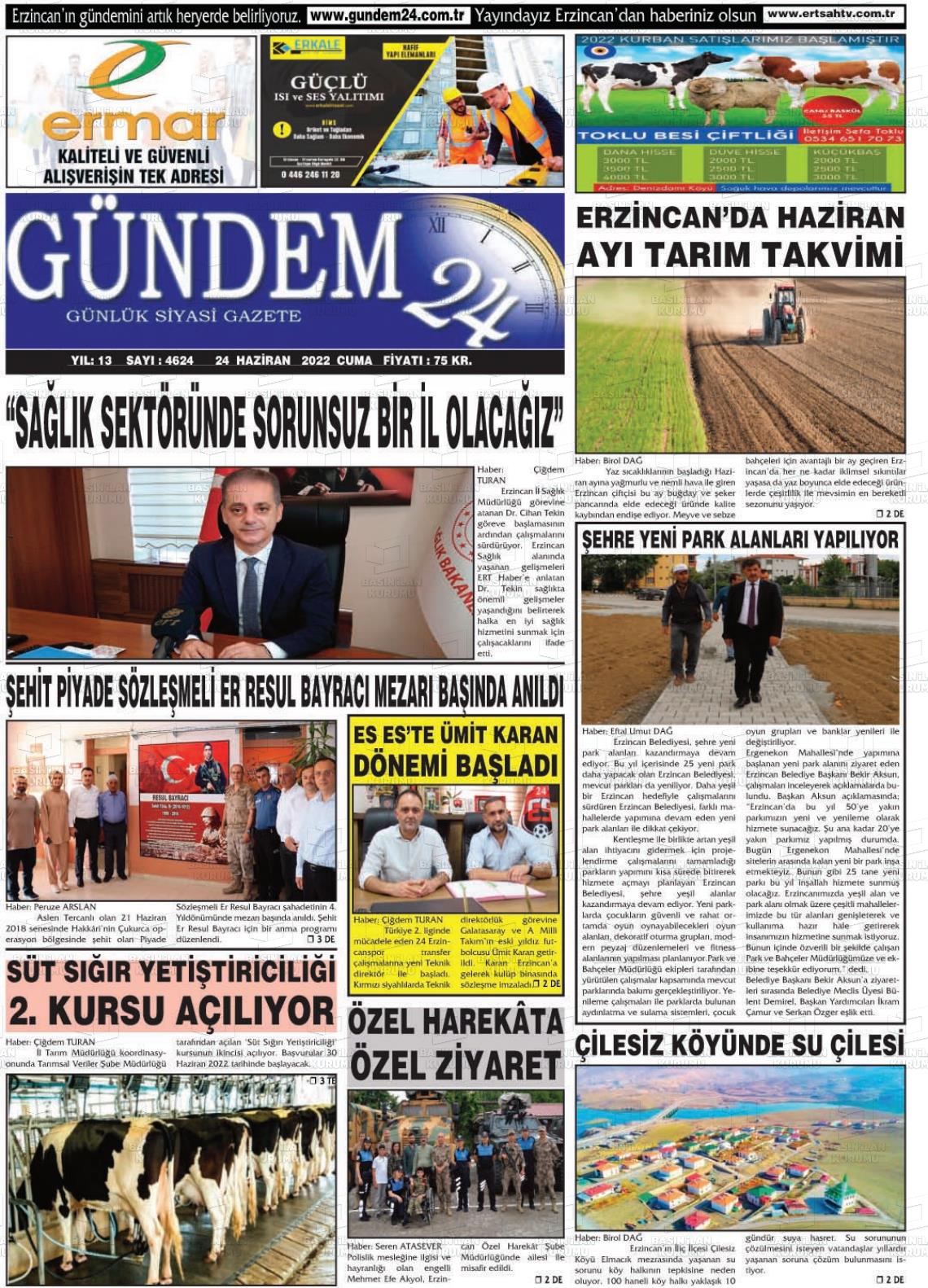 24 Haziran 2022 Gündem 24 Gazete Manşeti