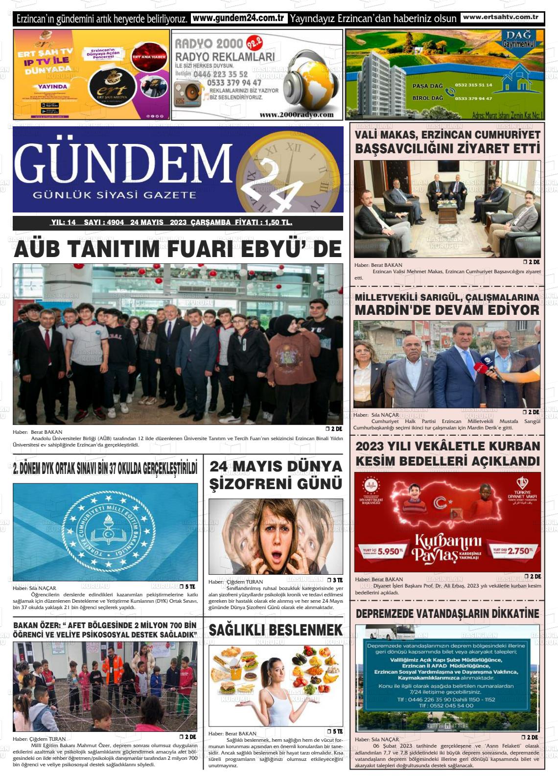 24 Mayıs 2023 Gündem 24 Gazete Manşeti