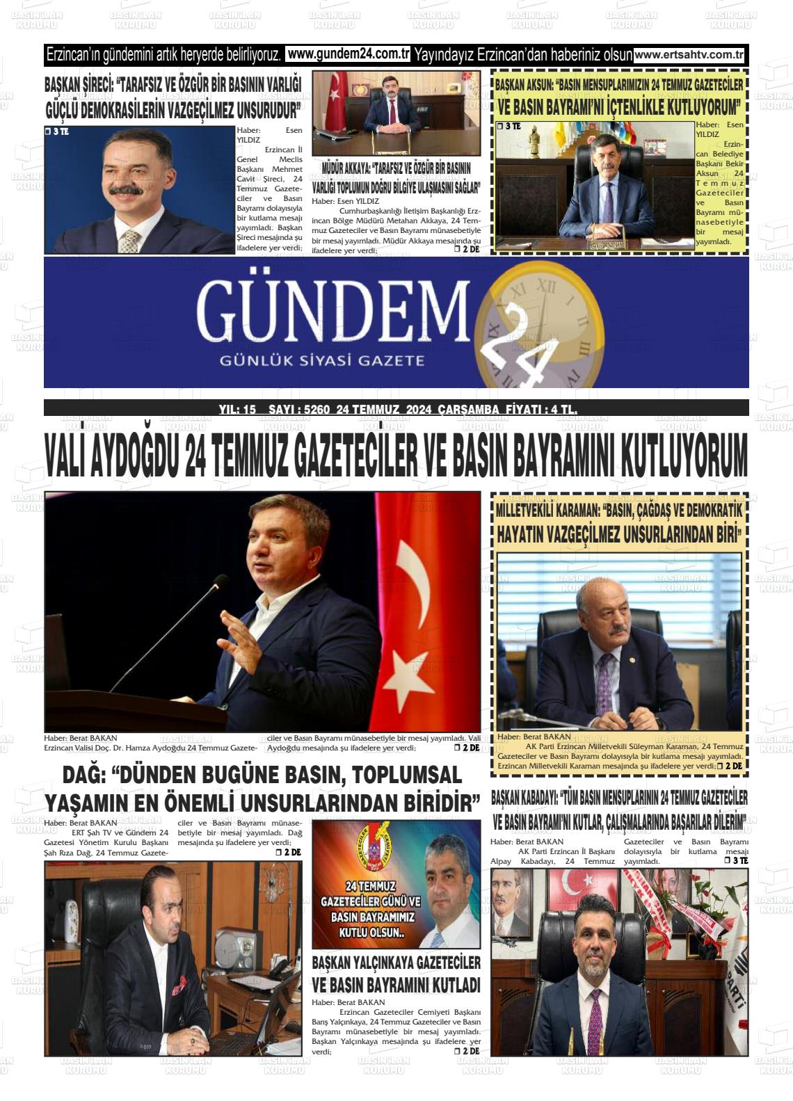 24 Temmuz 2024 Gündem 24 Gazete Manşeti