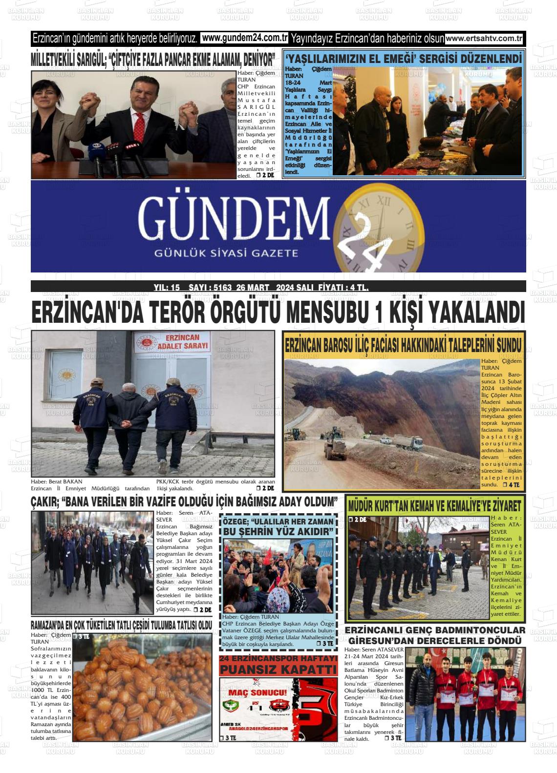 26 Mart 2024 Gündem 24 Gazete Manşeti